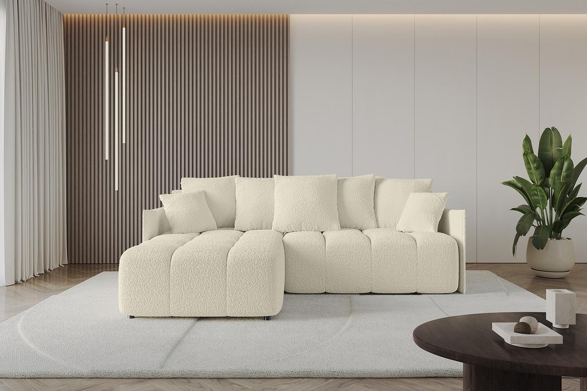ECKSOFA Ottomane links LONLI-L 251x189x68 Creme Bouclé - Hellbraun/Creme, Holzwerkstoff/Kunststoff (251/189cm) - ALTDECOR