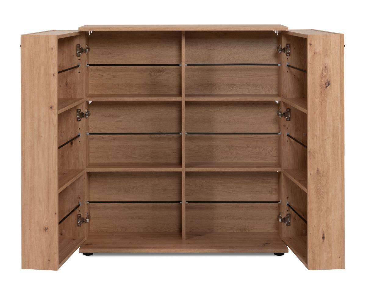 SCHUHSCHRANK Eiche Artisan 100 cm, Schuhkommode aufklappbar mit 12 Fächern - Schwarz/Eiche Artisan, Holzwerkstoff/Kunststoff (100/110/34cm) - Furn.Design