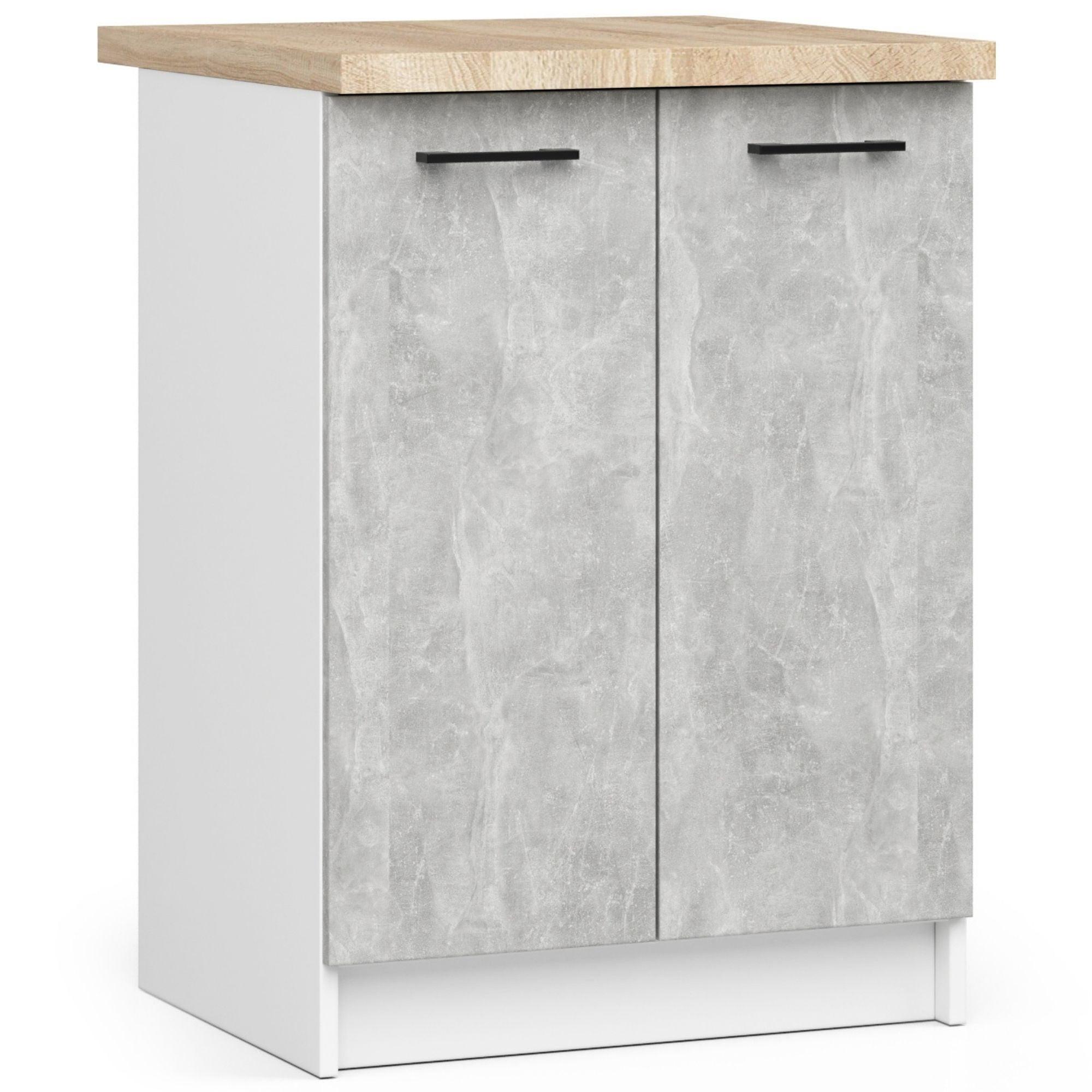 UNTERSCHRANK Weiß, Beton 85/60/46 - Hellgrau/Weiß, Holzwerkstoff (60/85/46cm) - RAUMHIRSCH FURNITURE