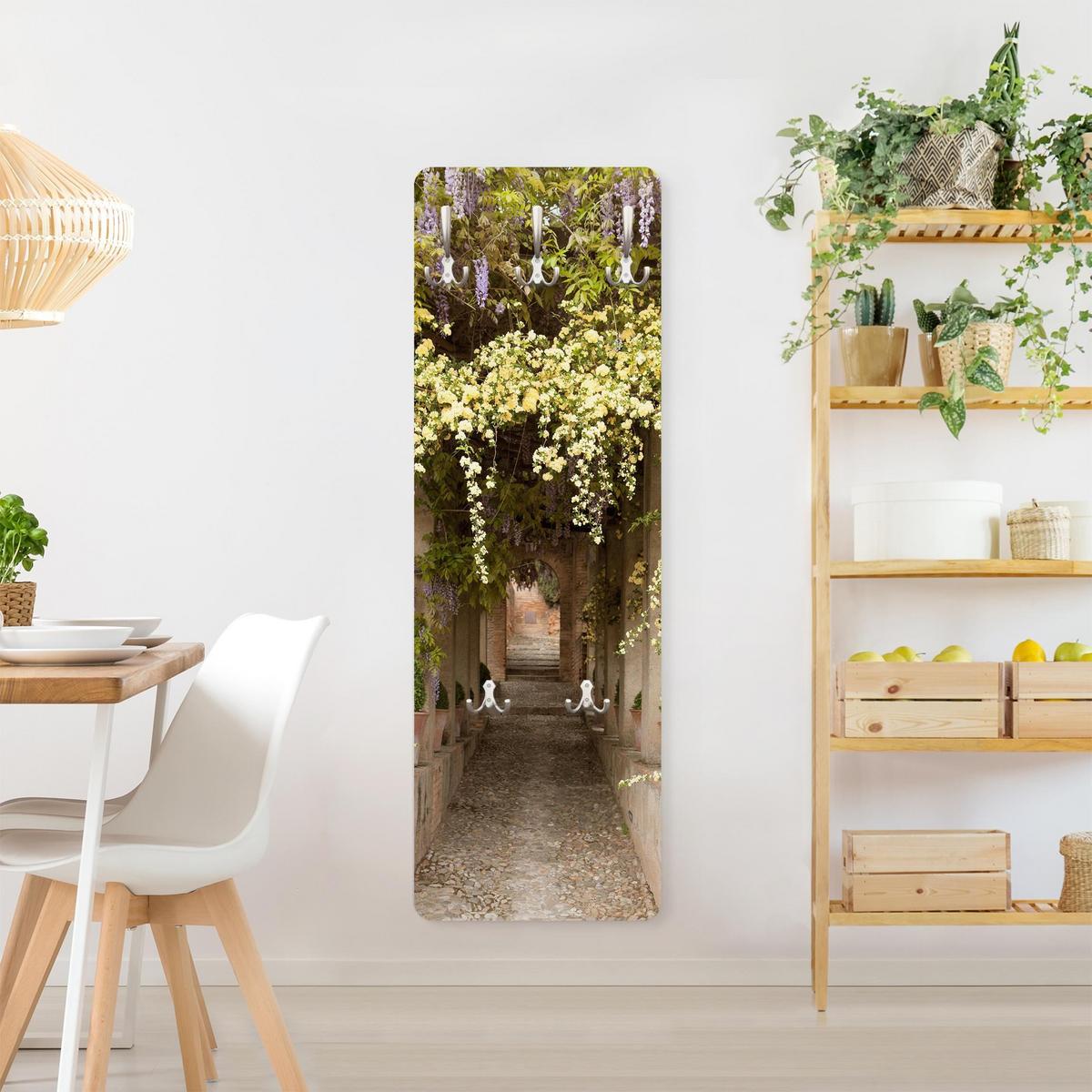 WANDGARDEROBE - Blumengesäumter Weg in Spanien 34/105 cm - Braun, Holzwerkstoff (34/105/1.6cm) - Bilderwelten