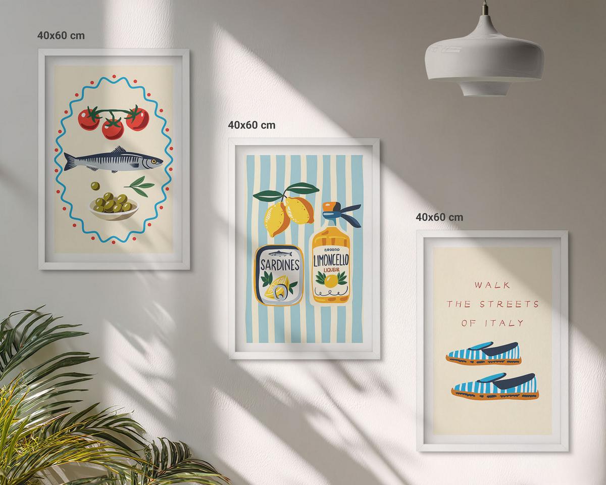 BILDER SET 3er Set - 40x60 cm Weißer Rahmen - Italienische Aromen und Lifestyle-Bilder - Weiß, Kunststoff (40/60cm) - TULUP