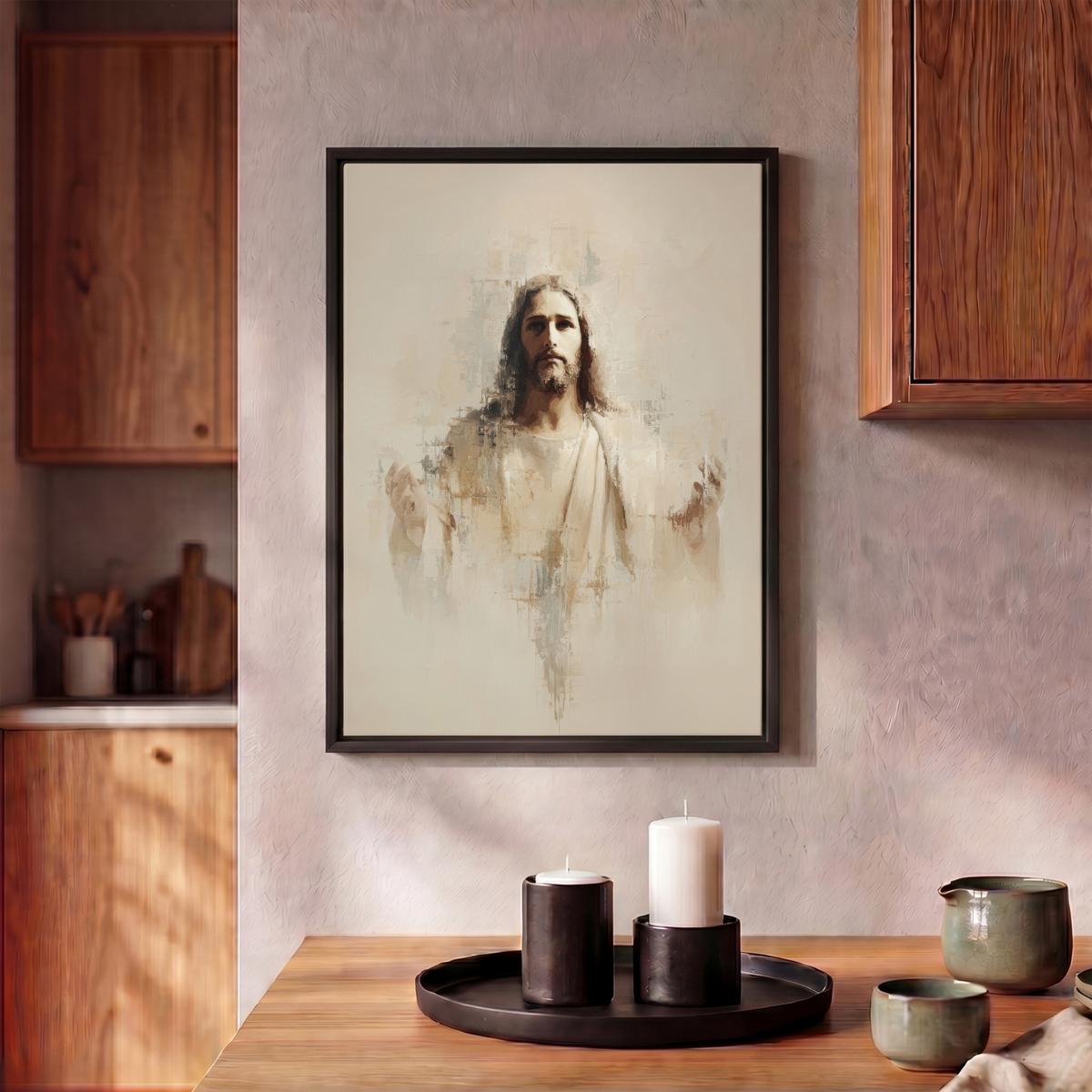 LEINWAND Bilder mit Rahmen - Porträt - Abstrakt - Jesus - Beige - 30x40 - Beige, Textil (30/40cm) - MuchoWow
