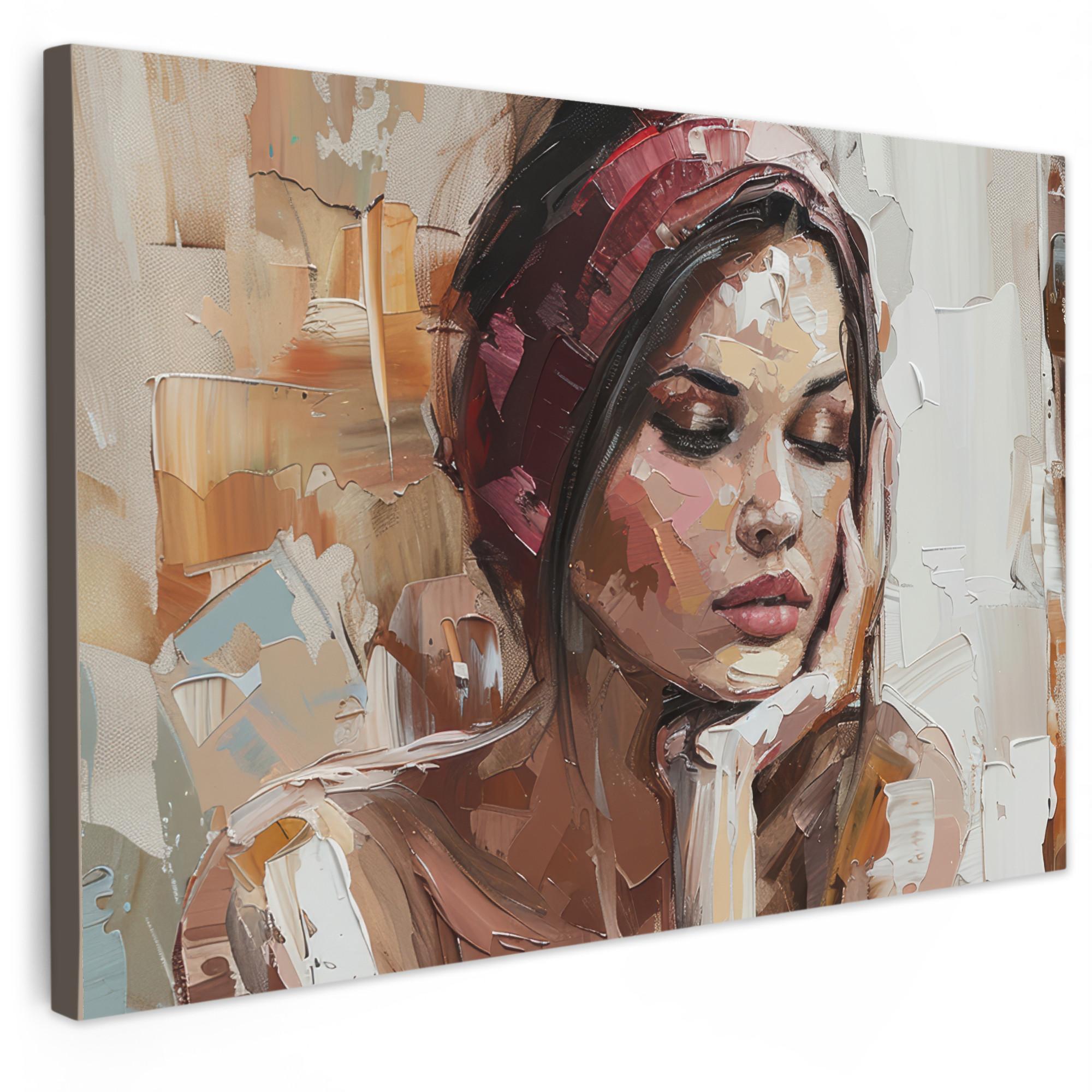 LEINWANDBILD Frau - Lackierung - Porträt - Modern Deko Schlafzimmer 30x20 cm - Altrosa, Textil (30/20cm) - MuchoWow
