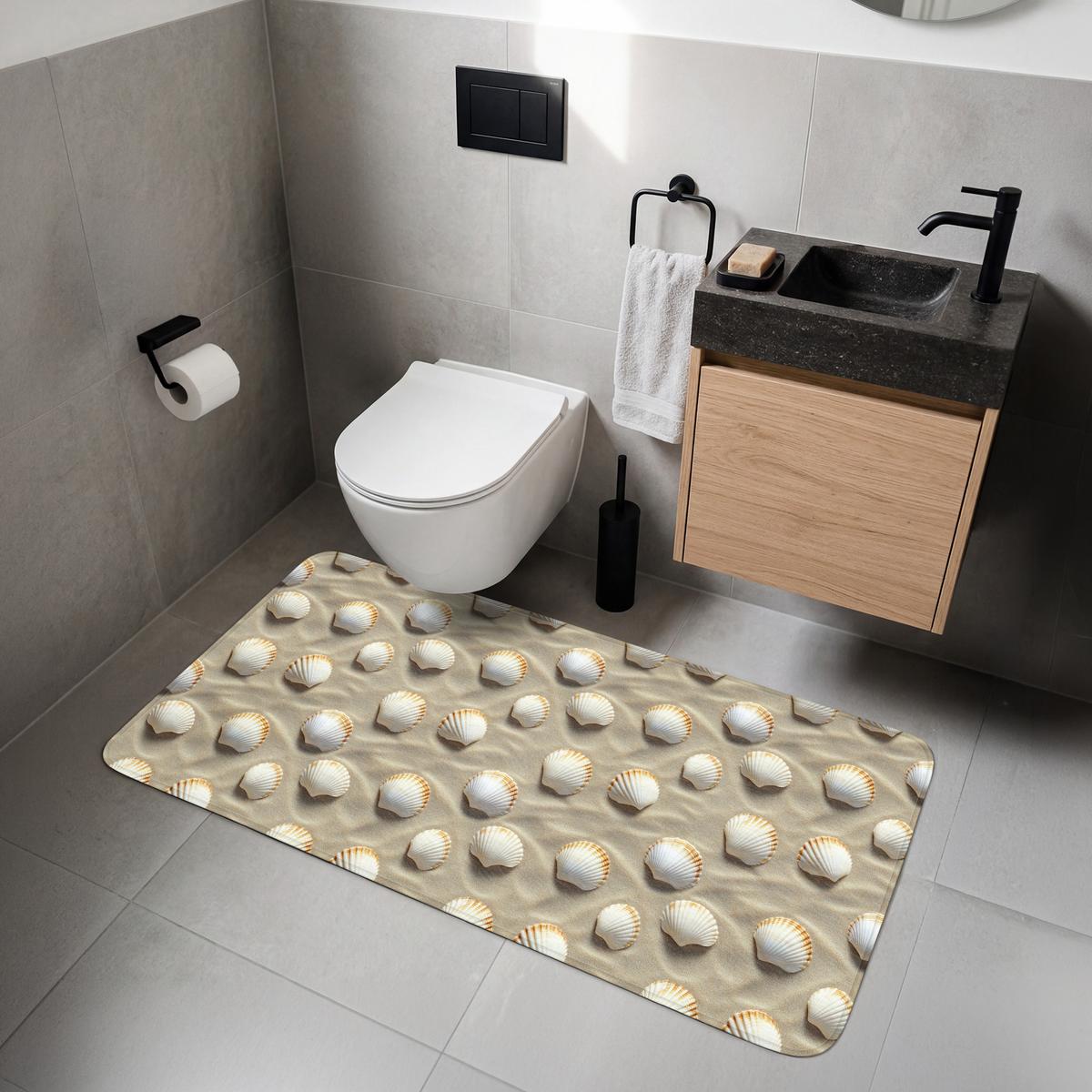 WC-VORLEGER Muscheln - Sand - Maritim WC Teppich 120x60 cm - Sandfarben, Textil (120/1cm) - OnlyWow