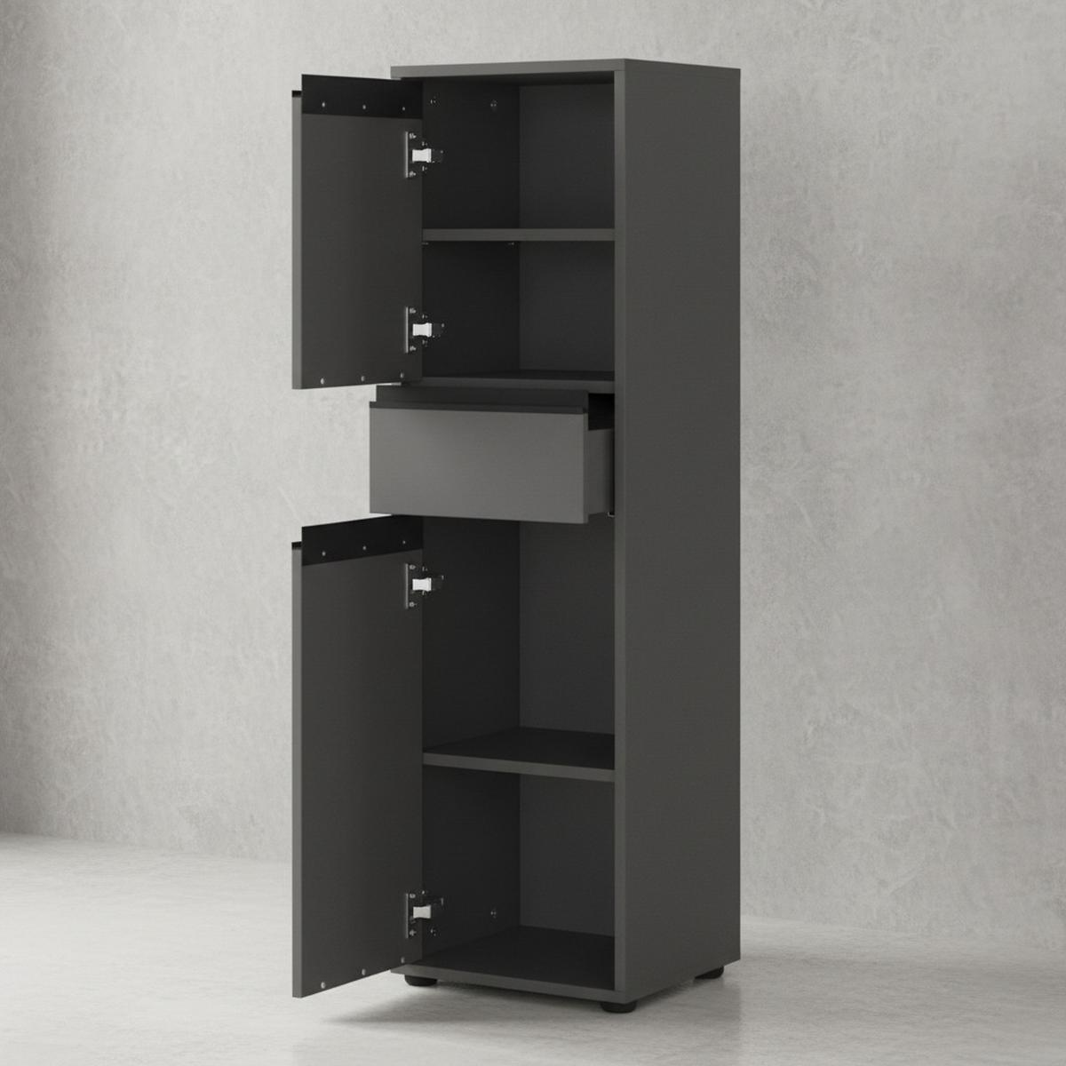 BADSCHRANK schmal HAMBURG Soft-Close, 33x121x34 cm | Graphit - Schwarz, Holzwerkstoff (33/121/34cm) - KADIMA DESIGN