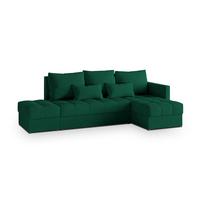 ECKSOFA LUMARI R-S Grün Plüsch-Stoff mit Schlaffunktion - Grün, Holz (262/143cm) - MASSENO