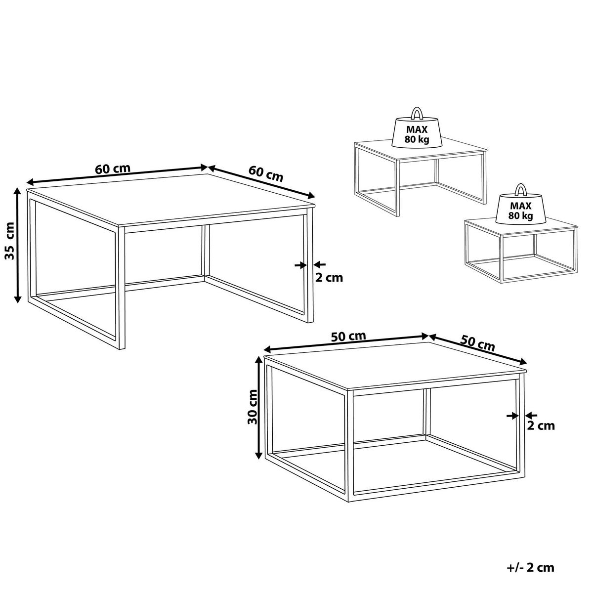 COUCHTISCH 2er-Set Quadratisch Weiß, Silber Brea - Weiß, Glas (60/60/45cm) - Beliani