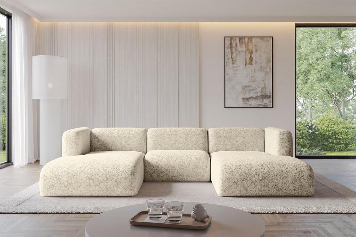 WOHNLANDSCHAFT MIRA-U1 317x179x70 Creme Velours - Creme/Schwarz, Holzwerkstoff/Kunststoff (317/70/179cm) - ALTDECOR