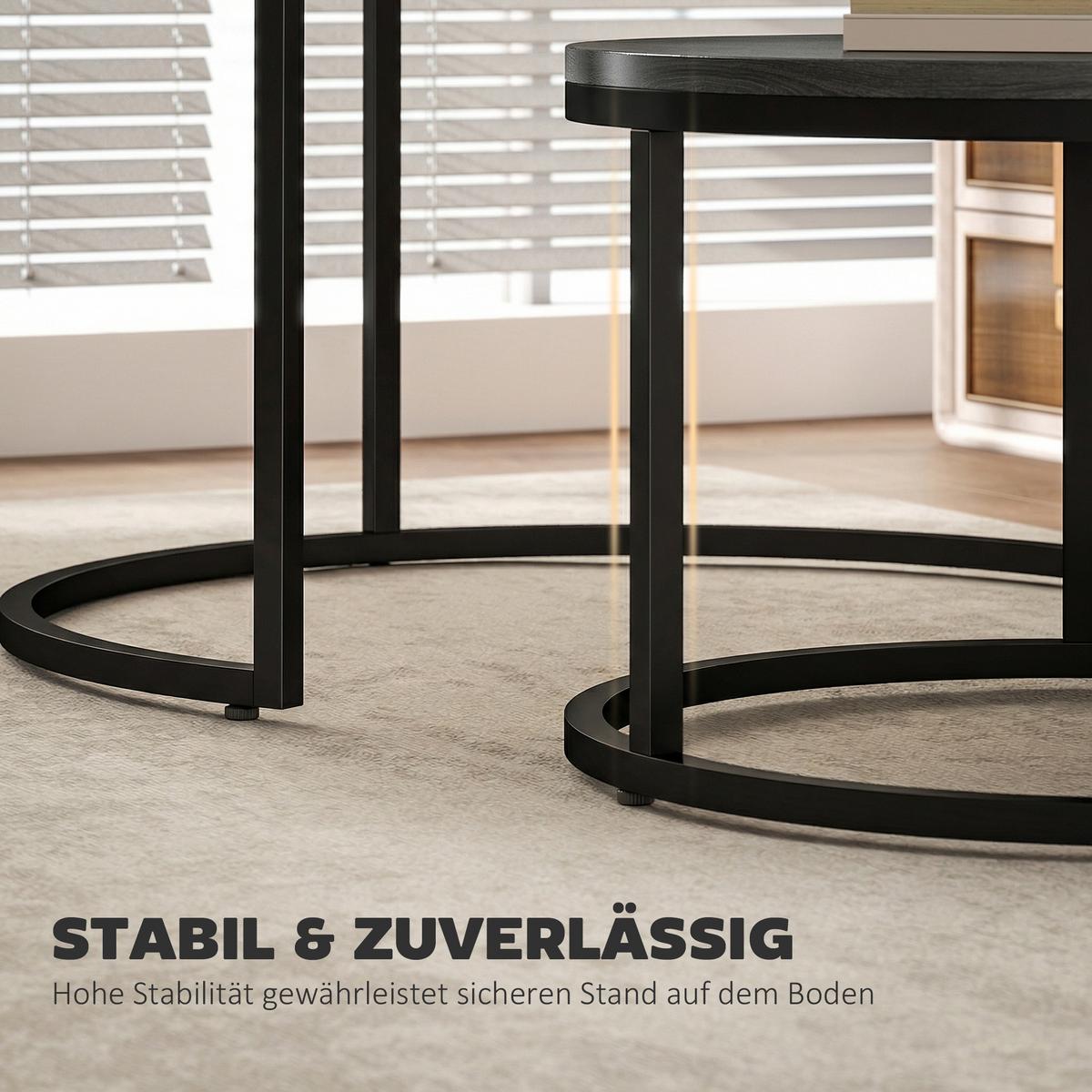 COUCHTISCH 2er Set Metall MDF Schwarz - Schwarz, Metall (78.5/78.5/46.5cm) - HOMCOM