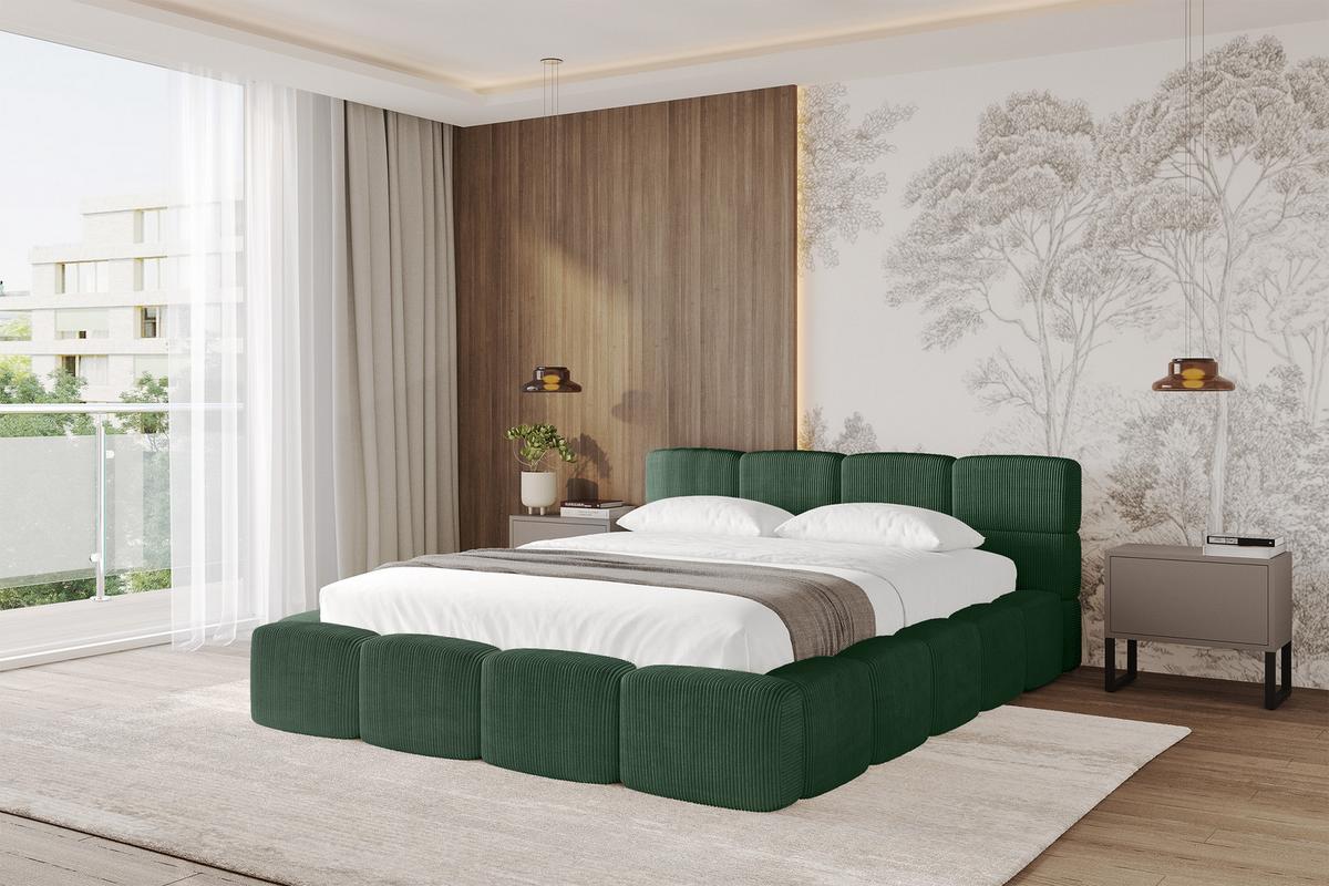 POLSTERBETT mit Bettkasten und Lattenrost, Bett mit Kopfteil, Boxbett ohne Matratze, Doppelbett mit Stauraum - NATA-v1 200x200 Grün - Grün, Holzwerkstoff/Textil (200/200cm) - ALTDECOR