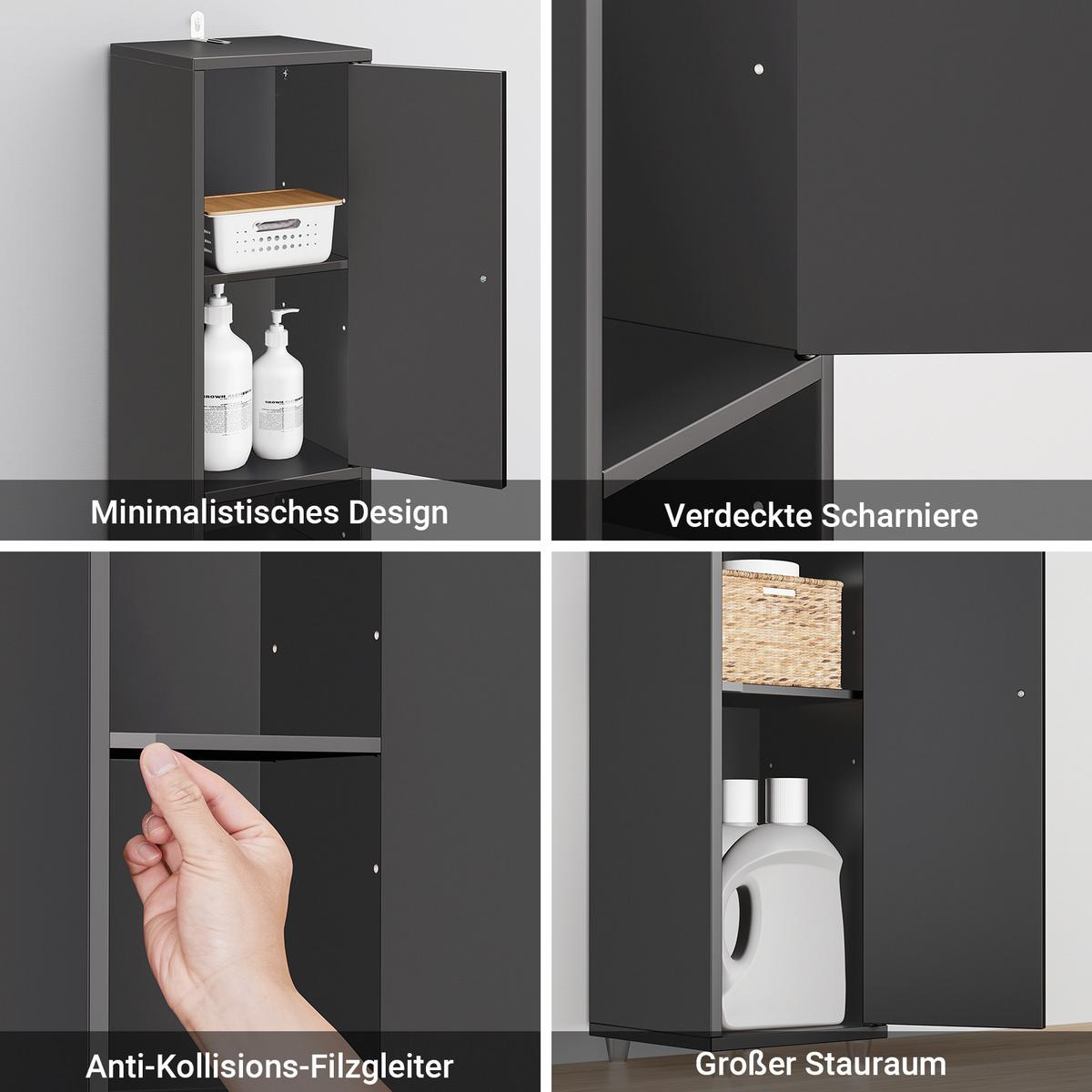 HOCHSCHRANK schmal, MDF (E1), 20x180x20cm, Schwarz - Silberfarben/Schwarz, Holzwerkstoff/Metall (20/180/20cm) - SoBuy