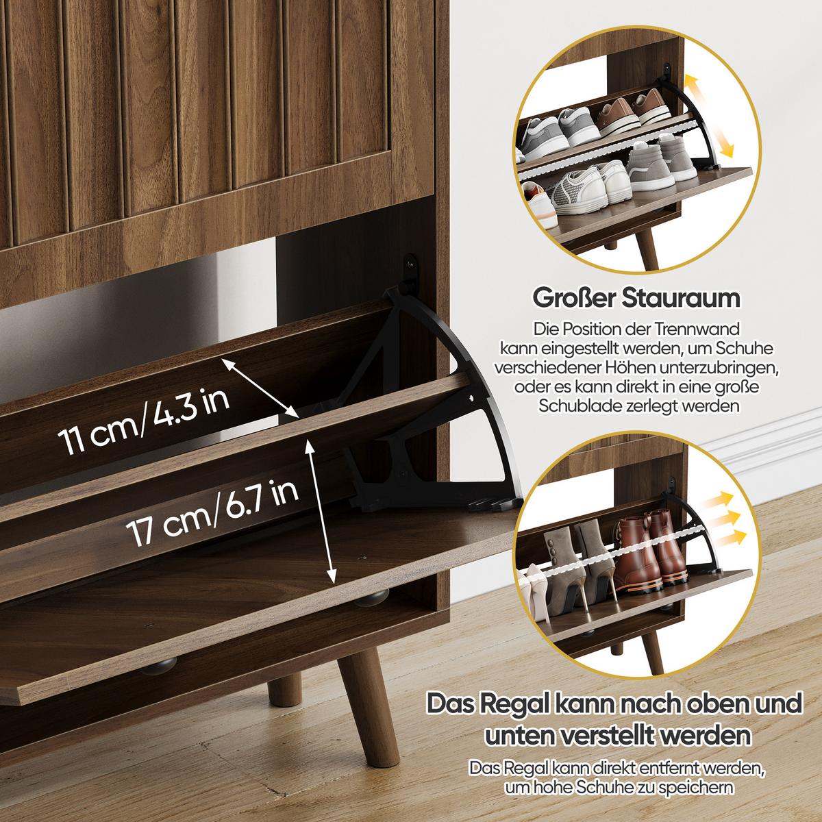 SCHUHSCHRANK 60 cm hoch, walnussfarben - Walnussfarben, Holzwerkstoff (60/95/24cm) - Urban Meuble