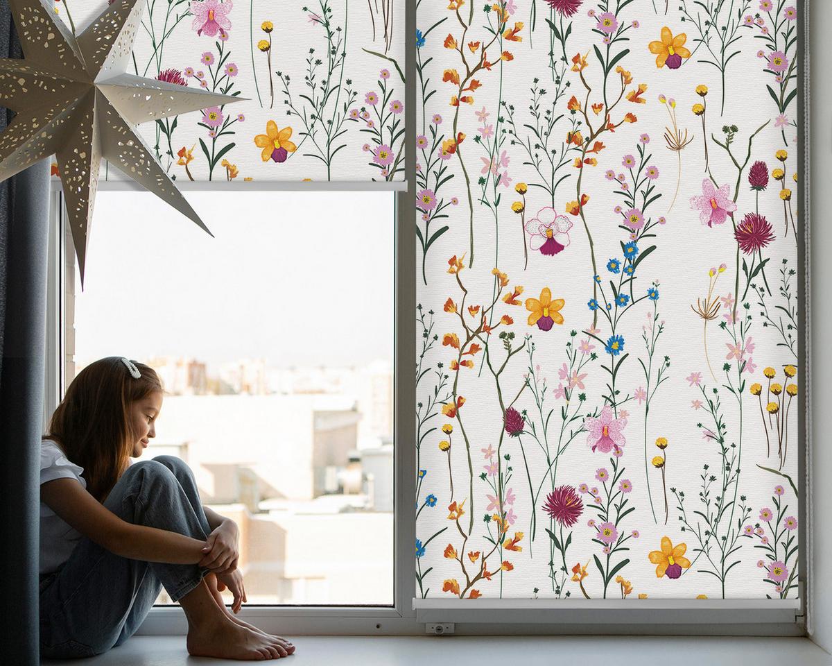 INNENROLLO - Fensterrollo - Rollo - 100x100 cm - Bunte Blumen - Grün, Kunststoff (100/100/0.5cm) - TULUP