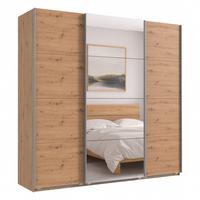 SCHWEBETÜRENSCHRANK 3-türig B225/H236/T64 cm extrahoch in Eiche Artisan Dekor, Kleiderschrank mit einer Spiegeltür / 22540 - Eichefarben/Goldfarben, Holzwerkstoff/Metall (225/236/64cm) - luma-home