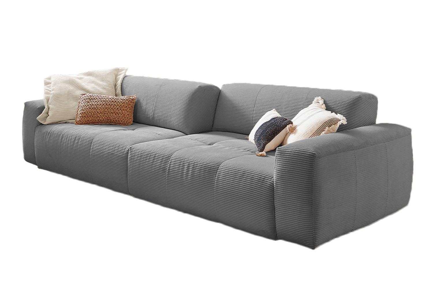 SOFA MIT SITZTIEFENVERSTELLUNG PALACE Grau Cord Relaxfunktion - Graphitfarben/Grau, Textil (298/74/120cm) - KAWOLA