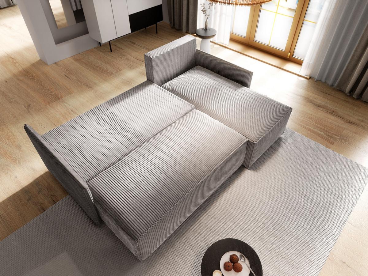 ECKSOFA PERUSI Grau Kordstoff mit Schlaffunktion - Grau, Holz/Kunststoff (206/143cm) - MASSENO