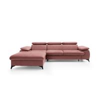 ECKSOFA FIORE Rosa Velours-Stoff mit Schlaffunktion - Rosa, Holz (280/193cm) - MASSENO