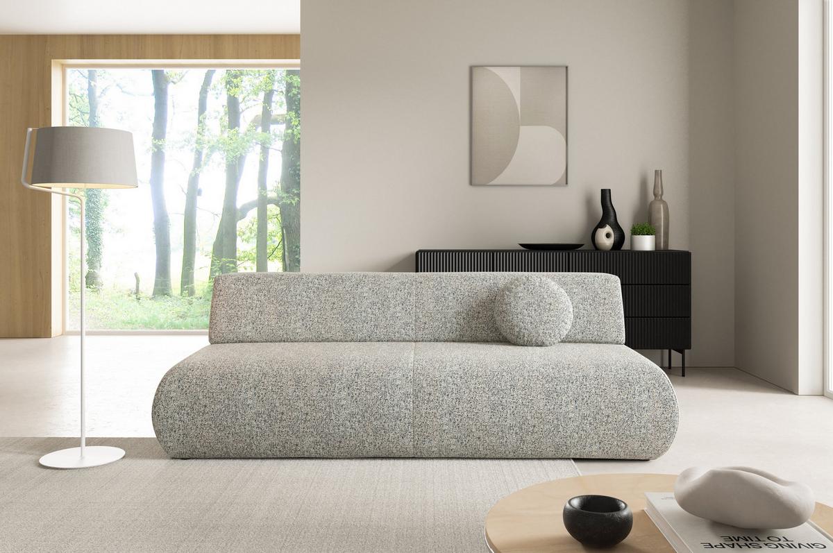 BETTSOFA DELTA Hellgrau Geflochtener Stoff mit Schlaffunktion - Hellgrau, Holz (214/74/100cm) - MASSENO