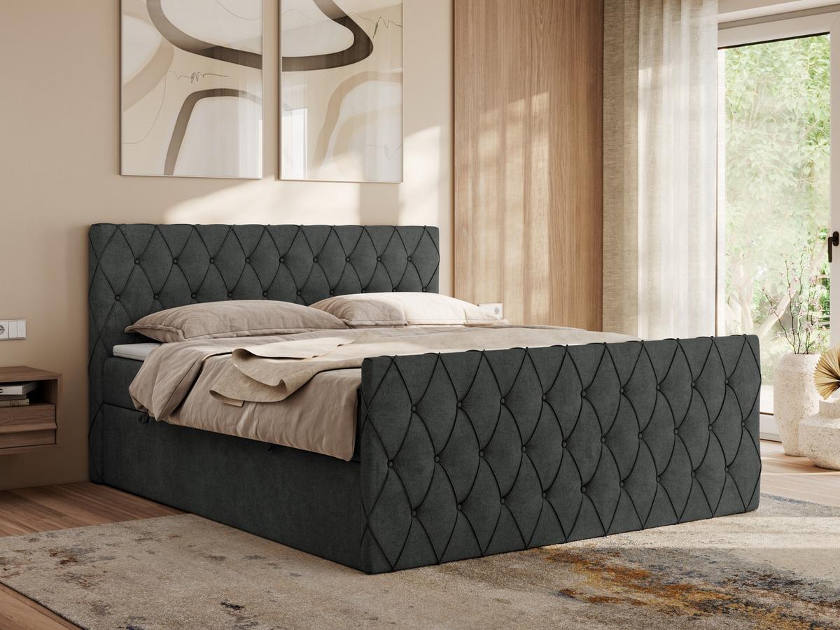 BOXBETT MIREN DUO 140/200 - Dunkelgrau Strukture - H3 - Dunkelgrau, Holz/Textil (140/200cm) - MKS
