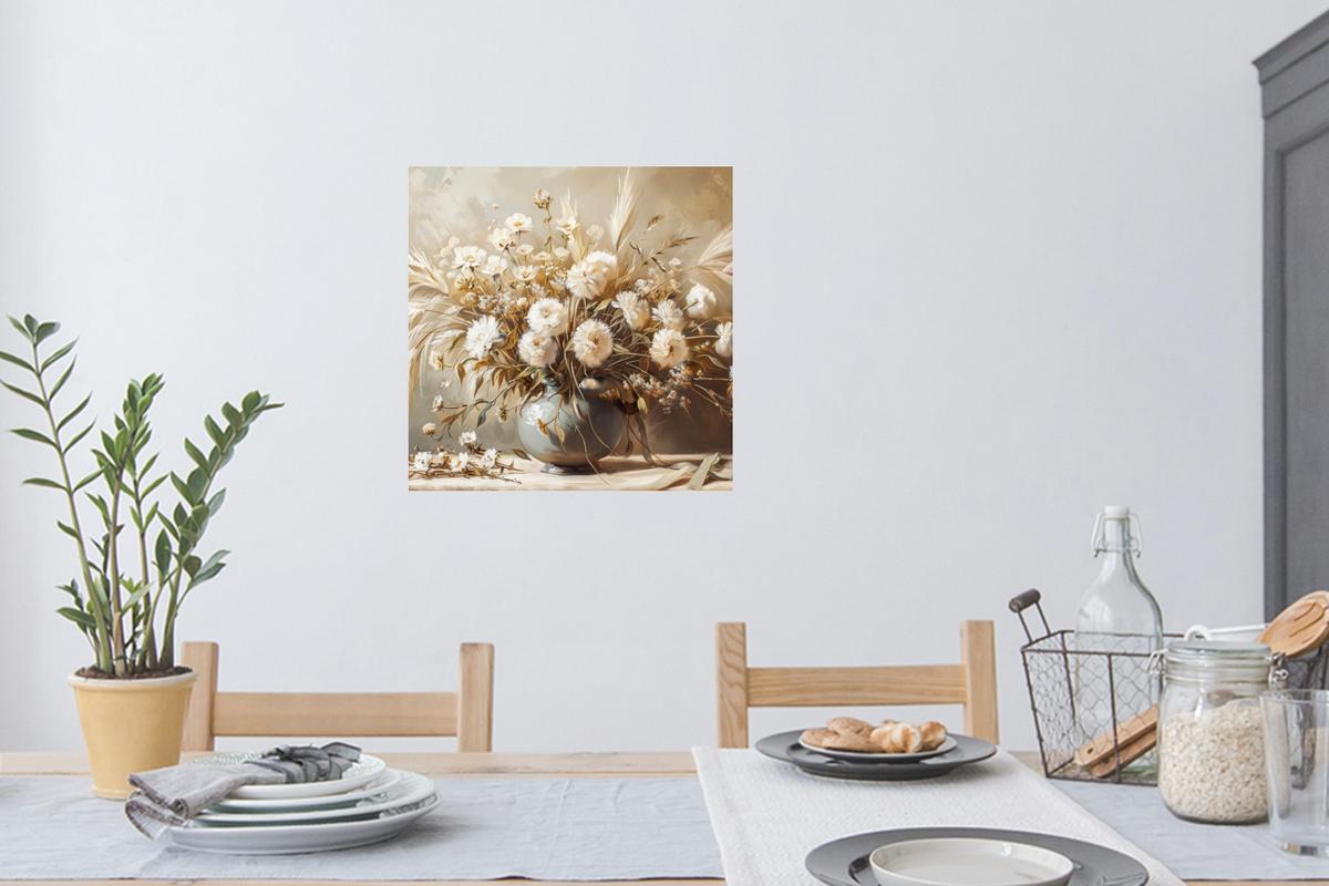 WANDTATTOO Blumen - Vase - Stilleben - Beige Wanddeko 50x50 cm - Creme, Kunststoff (50/50/0.1cm) - MuchoWow