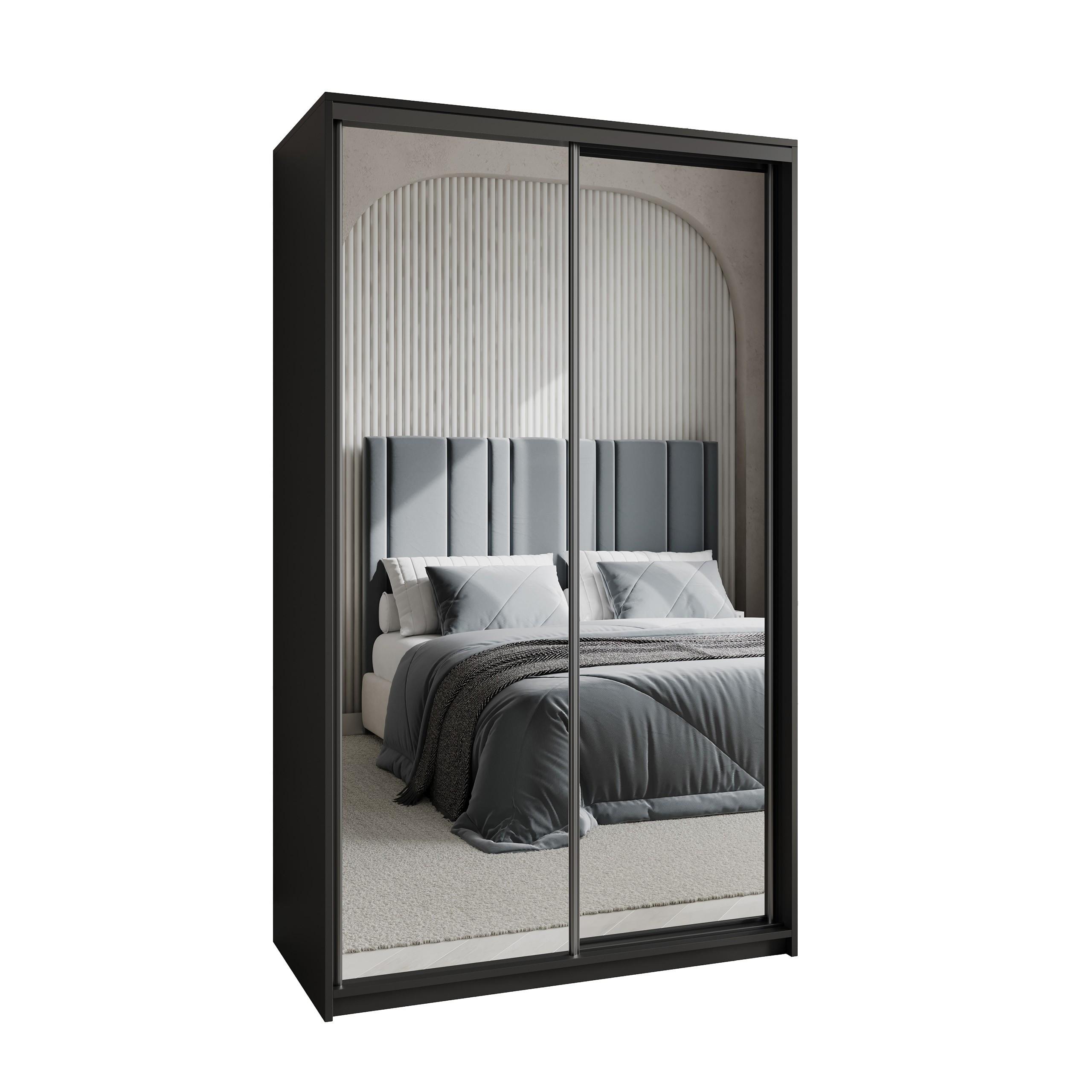 SCHWEBETÜRENSCHRANK RIEN 120/205/60 cm 2-türig mit Spiegel Schwarz - Schwarz, Holzwerkstoff (120/205/60cm) - MASSENO