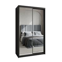 SCHWEBETÜRENSCHRANK RIEN 120/205/60 cm 2-türig mit Spiegel Schwarz - Schwarz, Holzwerkstoff (120/205/60cm) - MASSENO