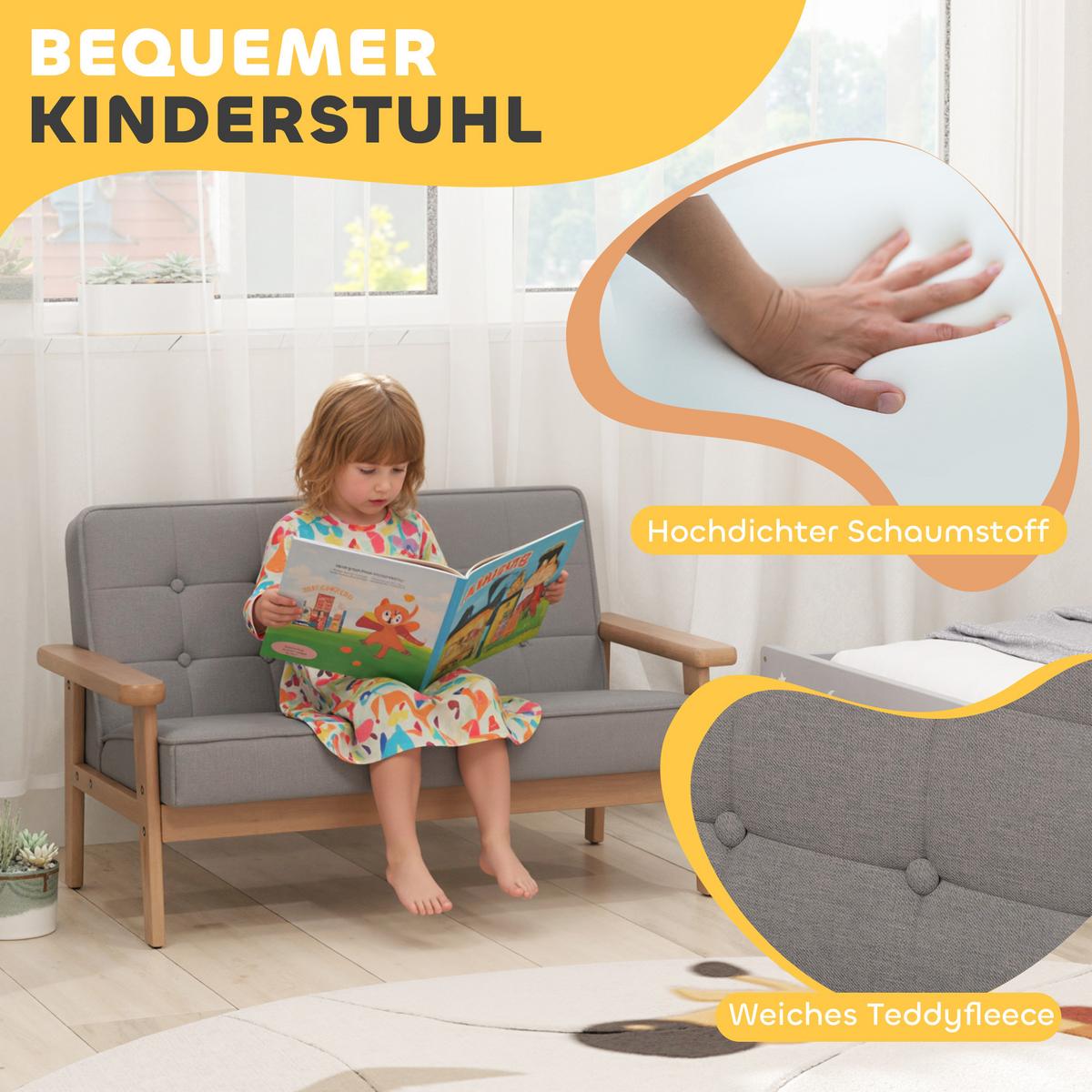 KINDERSESSEL Kurzflor-Stoff Gummiholz Grau - Naturfarben/Grau, Holz/Textil (42/48/77cm) - AIYAPLAY