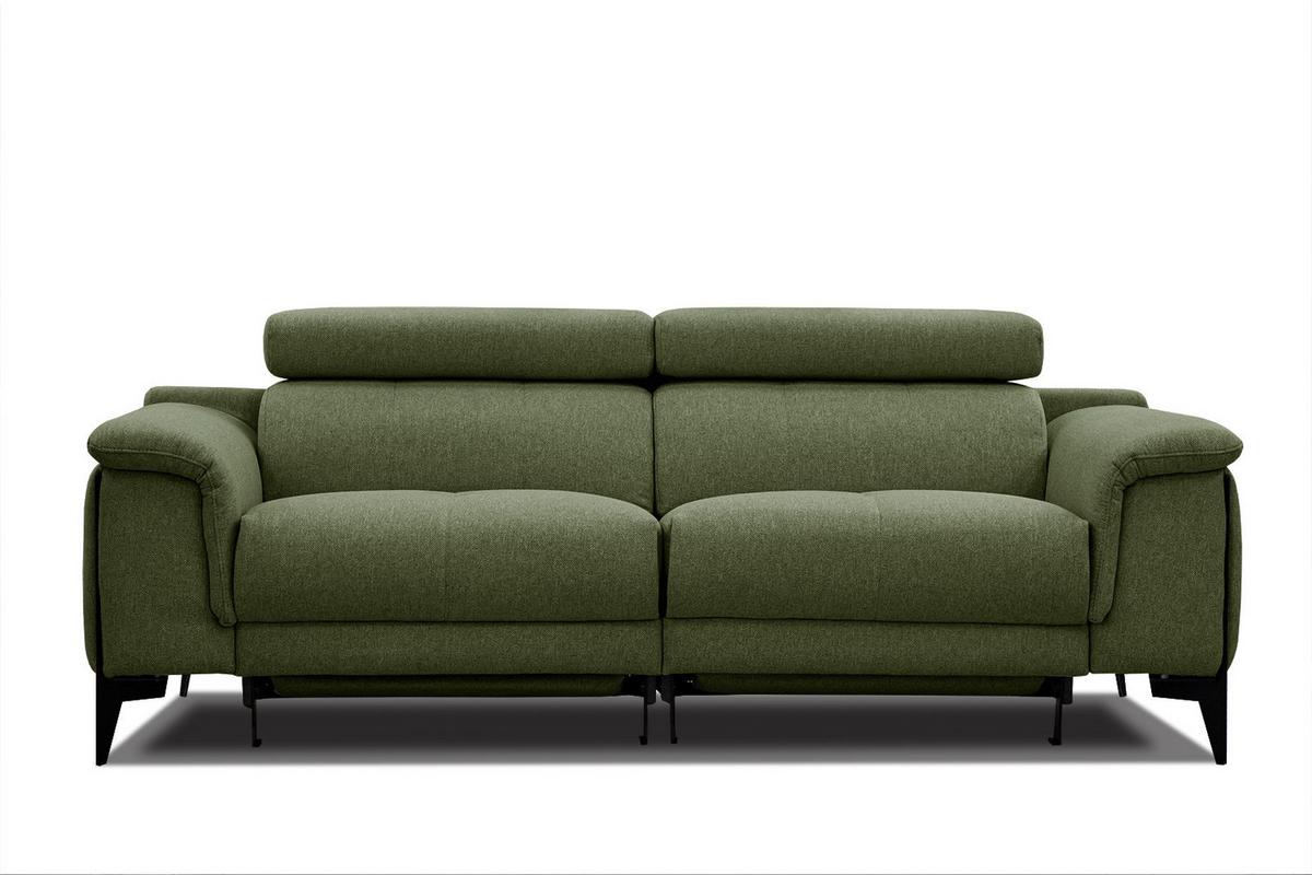 RELAXSOFA MATERA 3-Sitzer mit 2 Relaxfunktionen, olivgrün - Schwarz/Olivgrün, Holzwerkstoff/Textil (212/82/103cm) - Wozimo