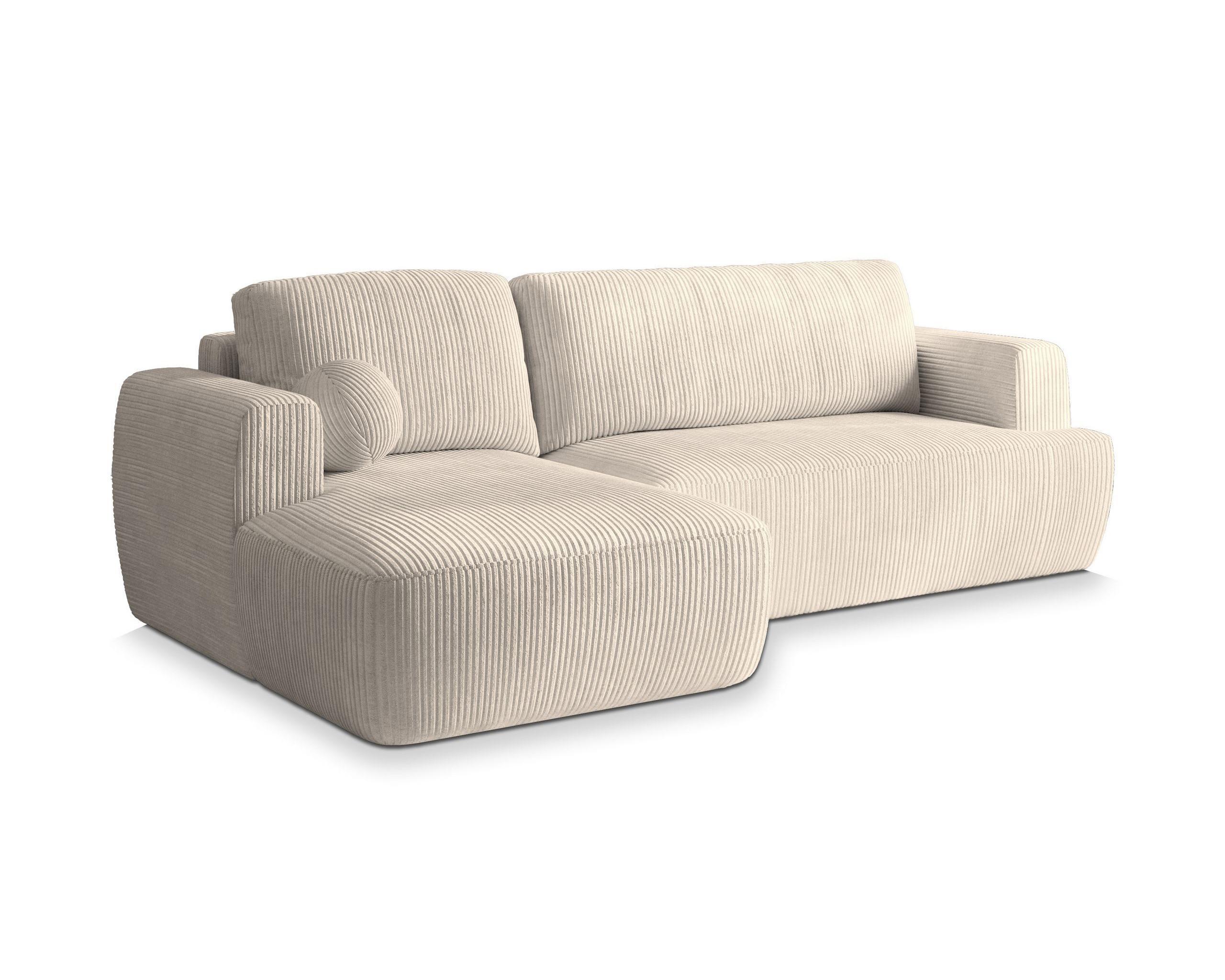 ECKSOFA SENTI P L-S Creme Kordstoff mit Schlaffunktion - Creme/Schwarz, Holz/Kunststoff (246/148cm) - MASSENO