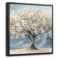 LEINWAND Bilder mit Rahmen - Baum - Winter - Baum des Lebens - Modern - Gold - 20x20 - Goldfarben, Textil (20/20cm) - MuchoWow