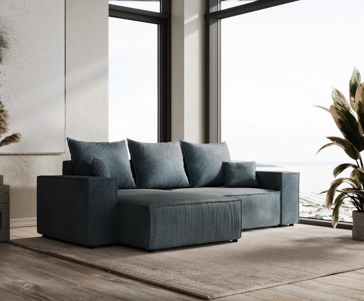 ECKSOFA SENSO mit Schlaffunktion Blau im Wind Stoff - Blau/Schwarz, Holz/Holzwerkstoff (255/148cm) - AltaBeds