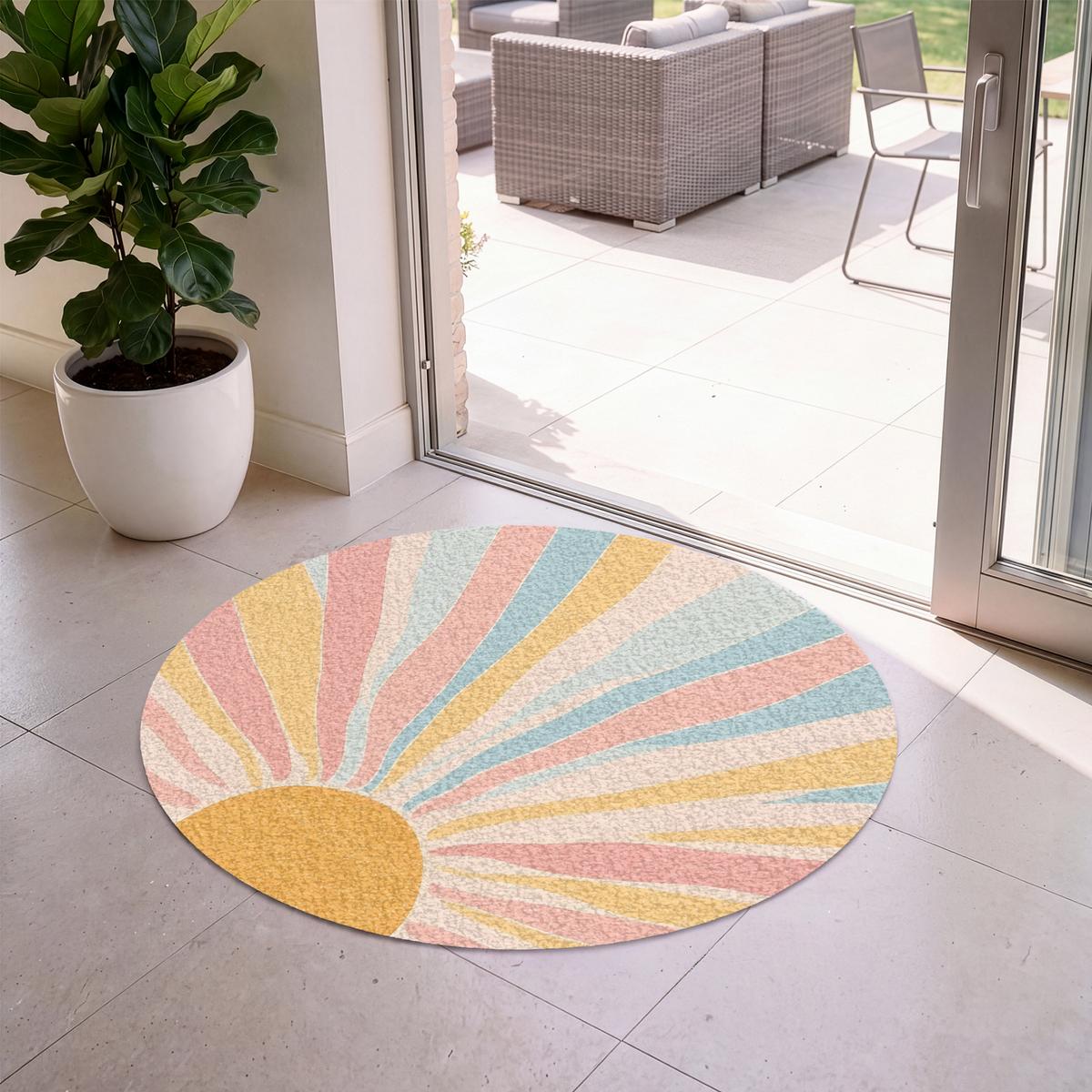 FUSSMATTE Illustration - Sonne - Pastellfarben Sauberlaufmatte 120x120 cm - Hellrosa, Kunststoff (120/0.4cm) - MuchoWow