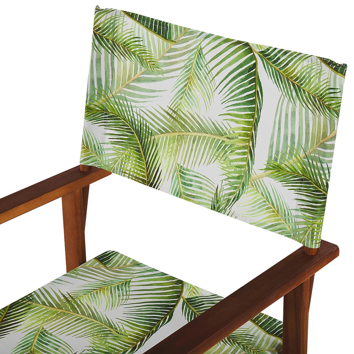 GARTENSTUHL 2er-Set Akazienholz dunkelbraun Auflagen cremeweiß/hellgrün Cine - Dunkelbraun/Creme, Holz (50/91/50cm) - Beliani