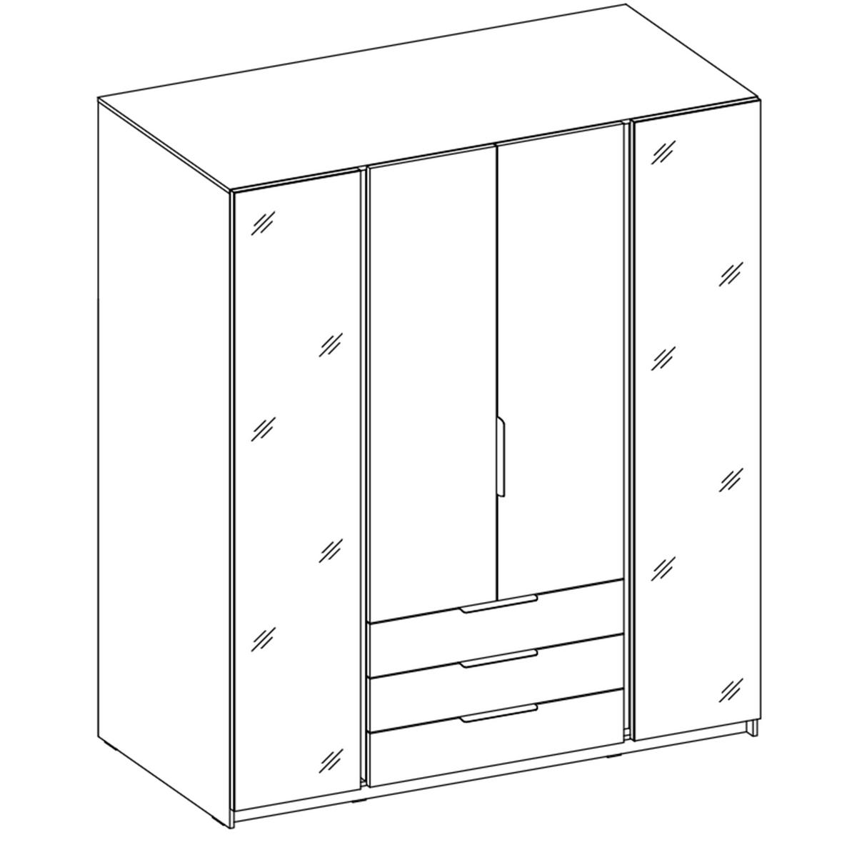 KLEIDERSCHRANK Nehir Eiche Evoke/Schwarz 200 cm - 4T3S Modern mit Schubladen und 2 Spiegeln außen - Eichefarben/Schwarz, Holzwerkstoff/Kunststoff (200/239/61.9cm) - AX Living