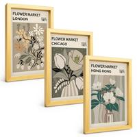 BILDER SET 3er Set - 20x30 cm Goldrahmen - Blumenmessen London Chicago Hongkong - Goldfarben, Kunststoff (20/30cm) - TULUP