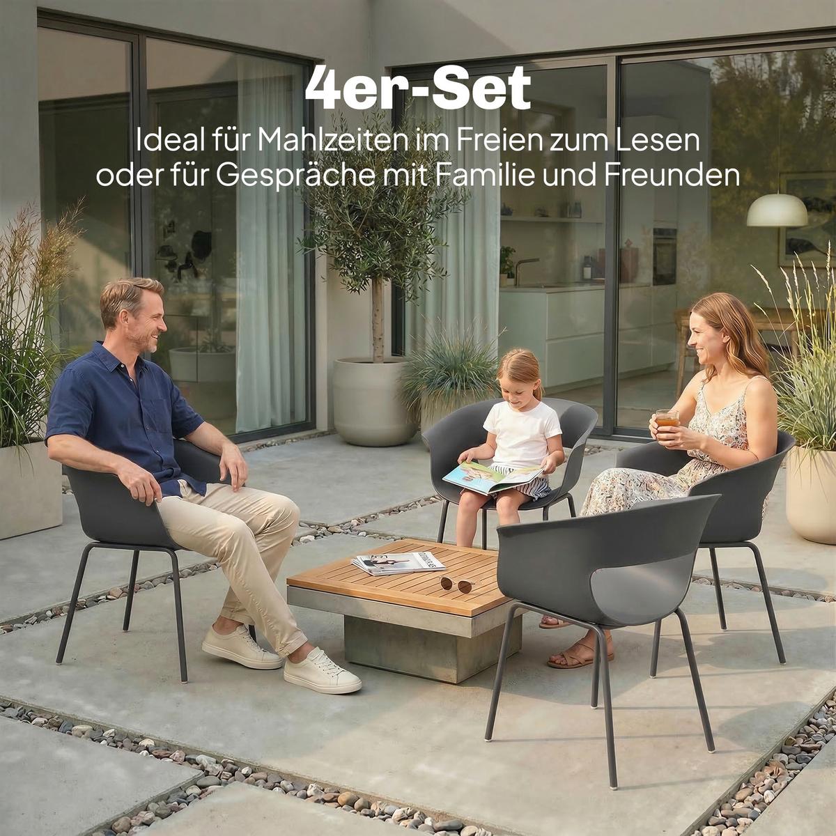 GARTENSTÜHLE-SET 4-TLG. aus Metall Kunststoff Dunkelgrau - Dunkelgrau, Kunststoff/Metall (51/74/61cm) - Outsunny