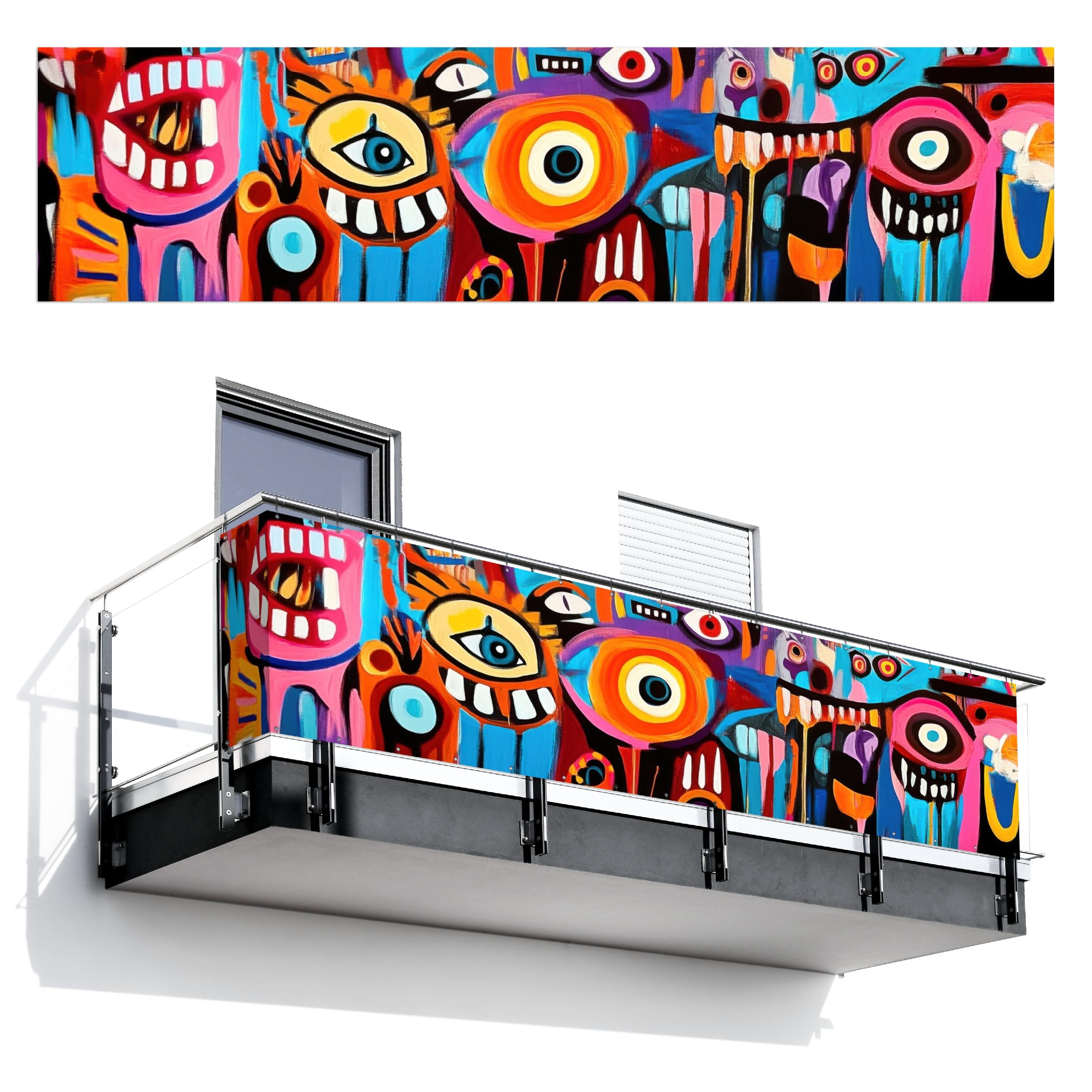 BALKON-SICHTSCHUTZ Abstrakt - Gesicht - Farbenfroh Deko XXL 500x120 cm - Multicolor, Kunststoff (500/120cm) - MuchoWow