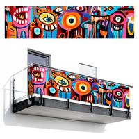 BALKON-SICHTSCHUTZ Abstrakt - Gesicht - Farbenfroh Deko XXL 500x120 cm - Multicolor, Kunststoff (500/120cm) - MuchoWow