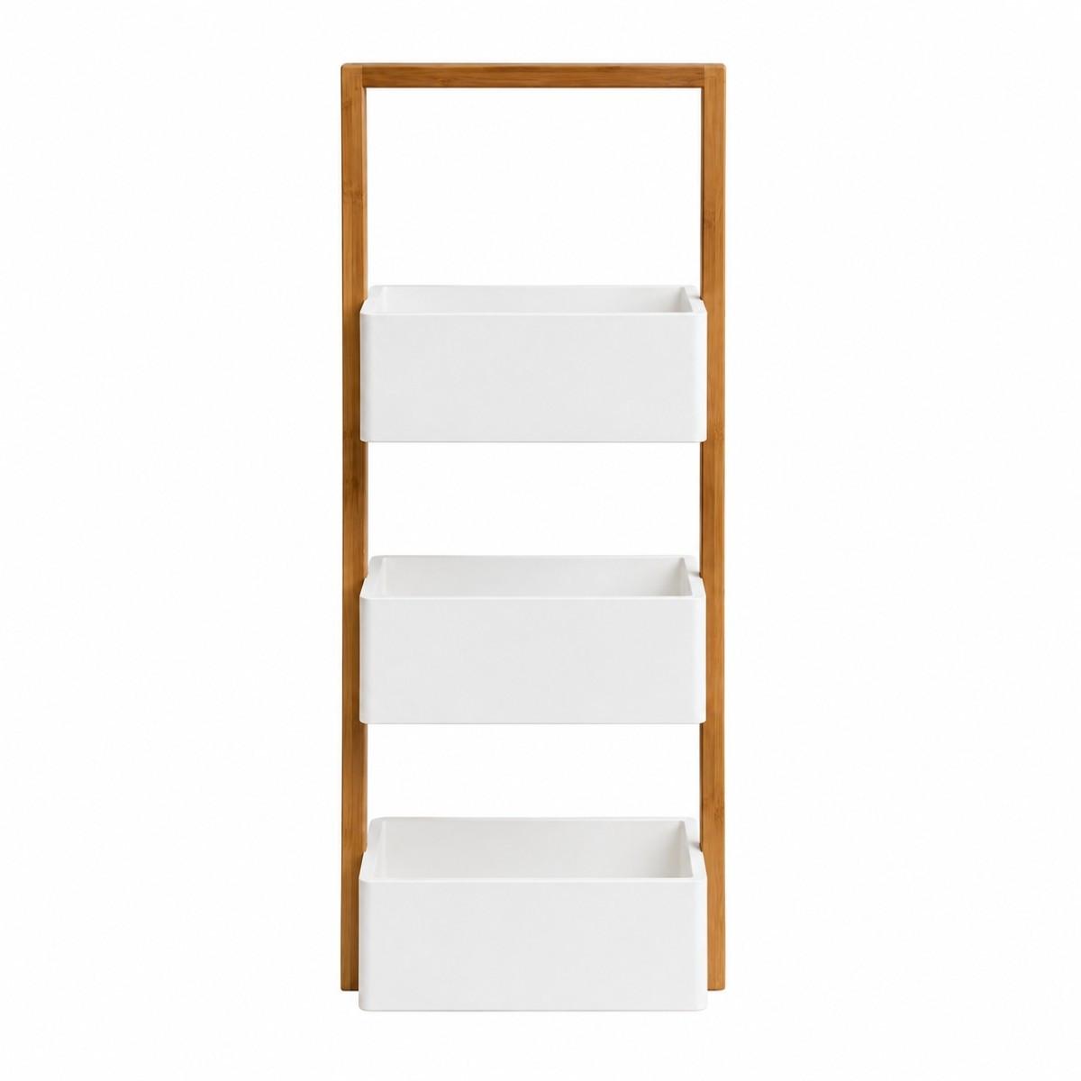 BAMBUSREGAL mit 3 Aufbewahrungsboxen 28.5/15/66 cm - Weiß, Holz (15/66/15cm) - Calicosy