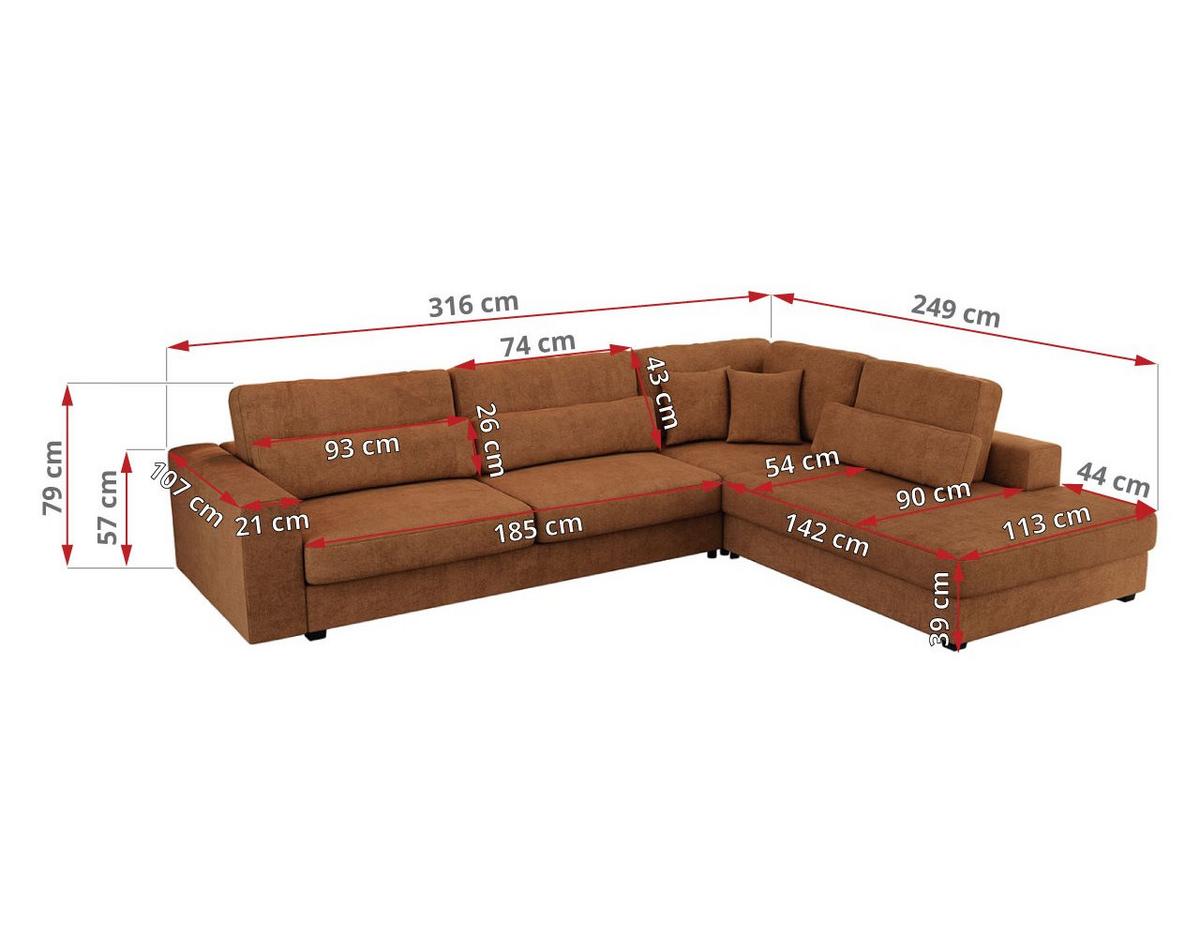 ECKSOFA Savona Orange Strukture - rechts - Schwarz/Orange, Kunststoff/Textil (249/316cm) - MKS