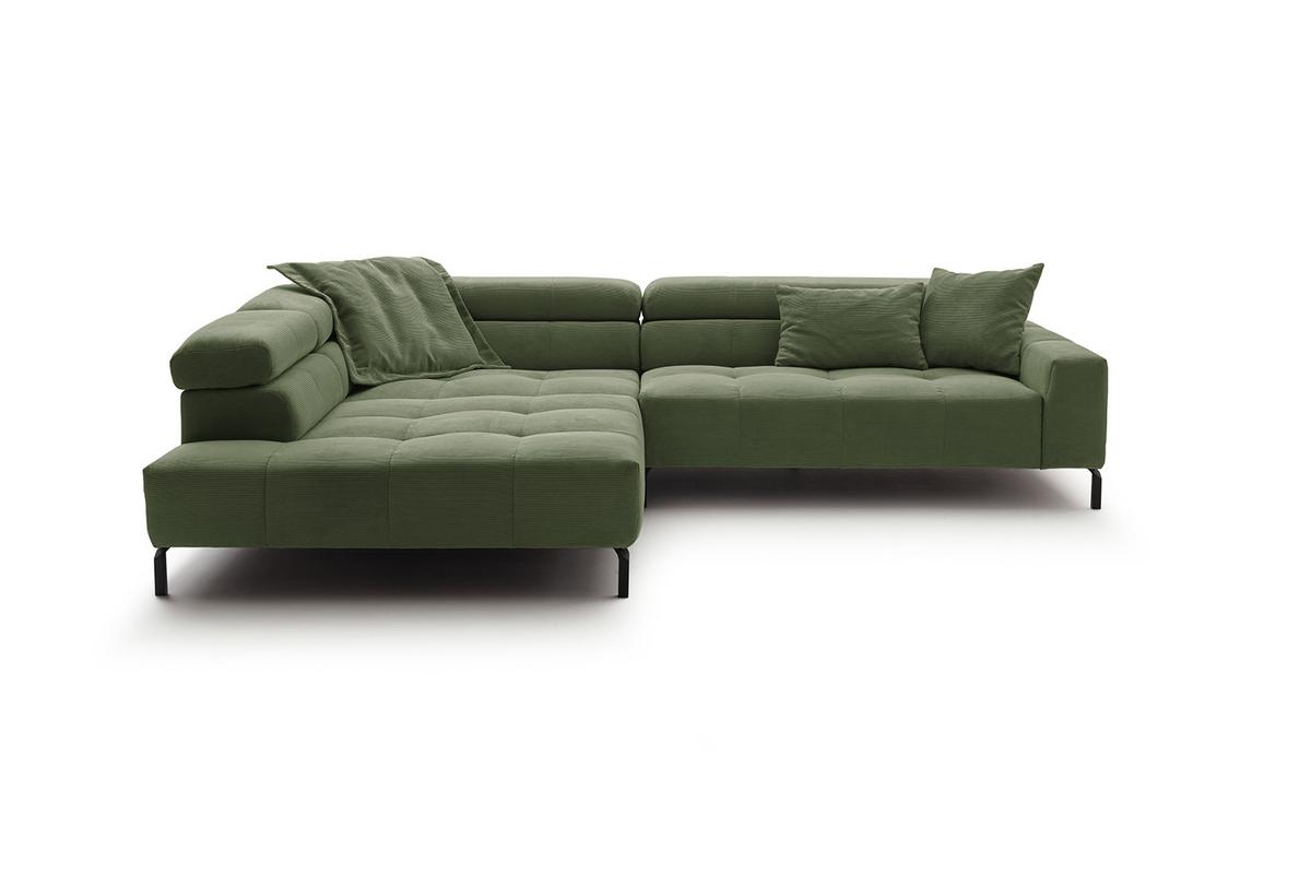 ECKSOFA OHIO Grün Cord - Schwarz/Olivgrün, Textil/Metall (311/219cm) - KAWOLA