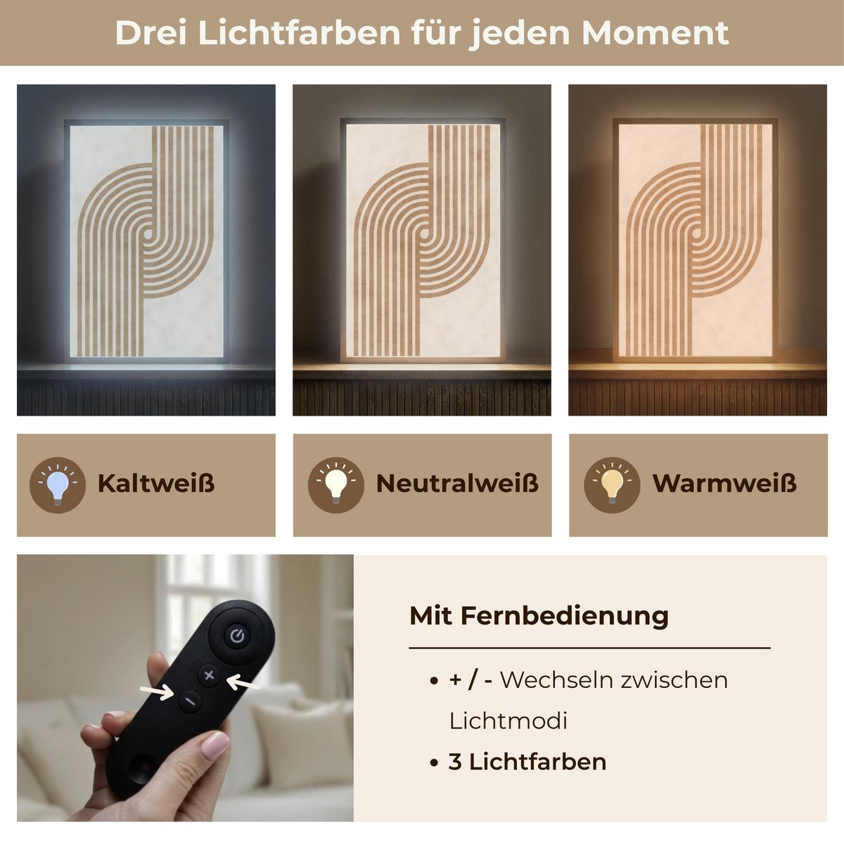 WANDLEUCHTE MIT AKKU Symmetrische Biegung - kupferfarbig 40x60 cm - Beige, Holzwerkstoff (40/60/8cm) - OnlyWow