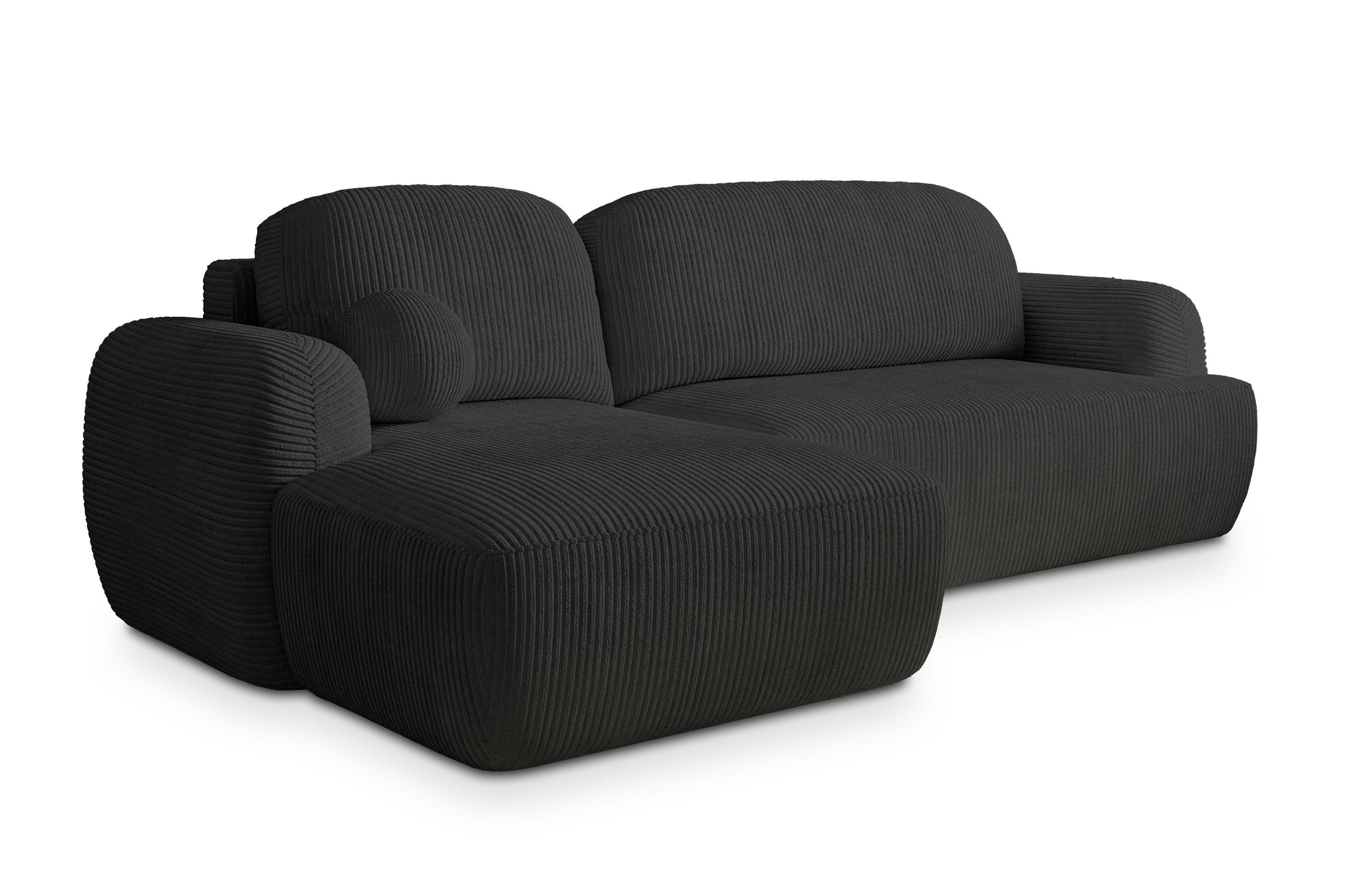 ECKSOFA MODENZA P L-S Schwarz Kordstoff mit Schlaffunktion - Schwarz, Holz/Kunststoff (266/148cm) - MASSENO