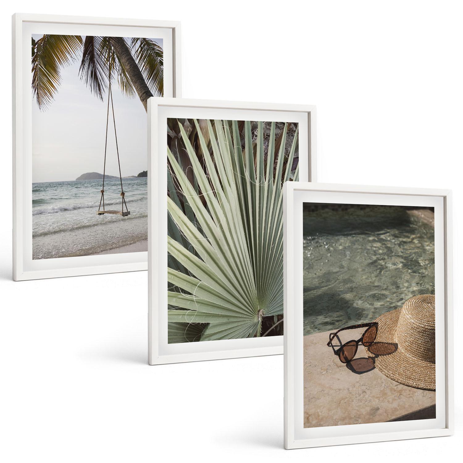 BILDER SET 3er Set - 40x60 cm Weißer Rahmen - Strandschaukel-Blätterurlaub - Weiß, Kunststoff (40/60cm) - TULUP