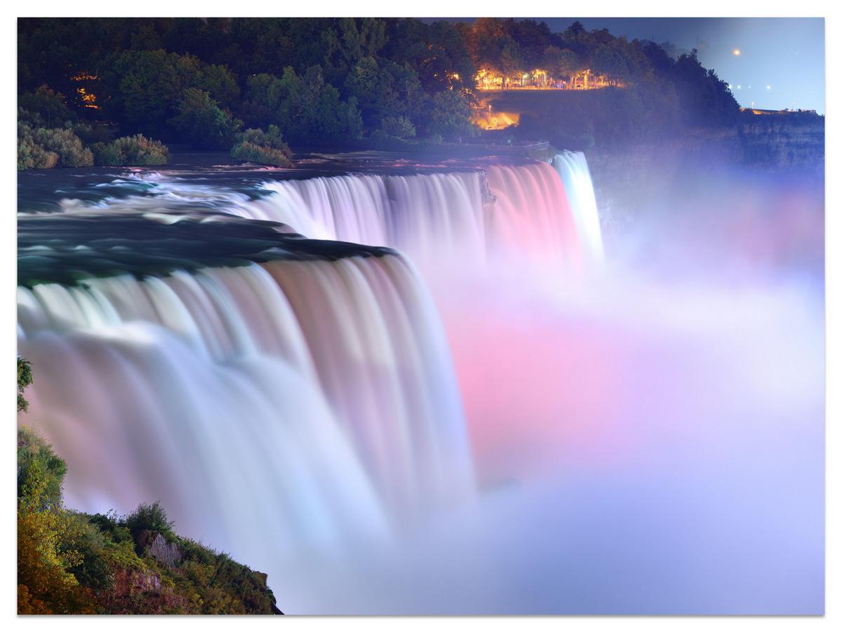 FOTOTAPETE für Wohnzimmer Nebliger Niagara Falls Bäume Natur 300x210 - Violett/Rosa, Papier (300/210cm) - Muralo