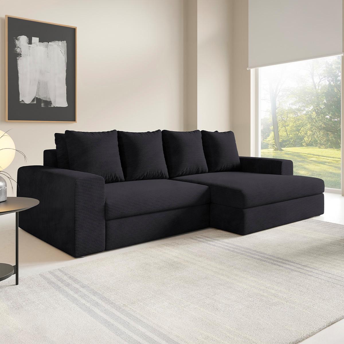 ECKSOFA Paola 3 Sitzplätze Schwarz - Schwarz, Holz (272/167cm) - Petits-meubles