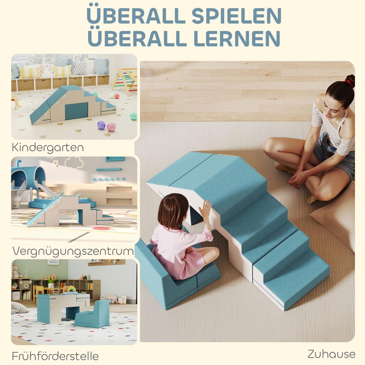 KINDER Schaumstoff Bausteine 2er Set Bausteinset mit Samtoptik Beige+Blau - Beige, Textil (39/131cm) - AIYAPLAY