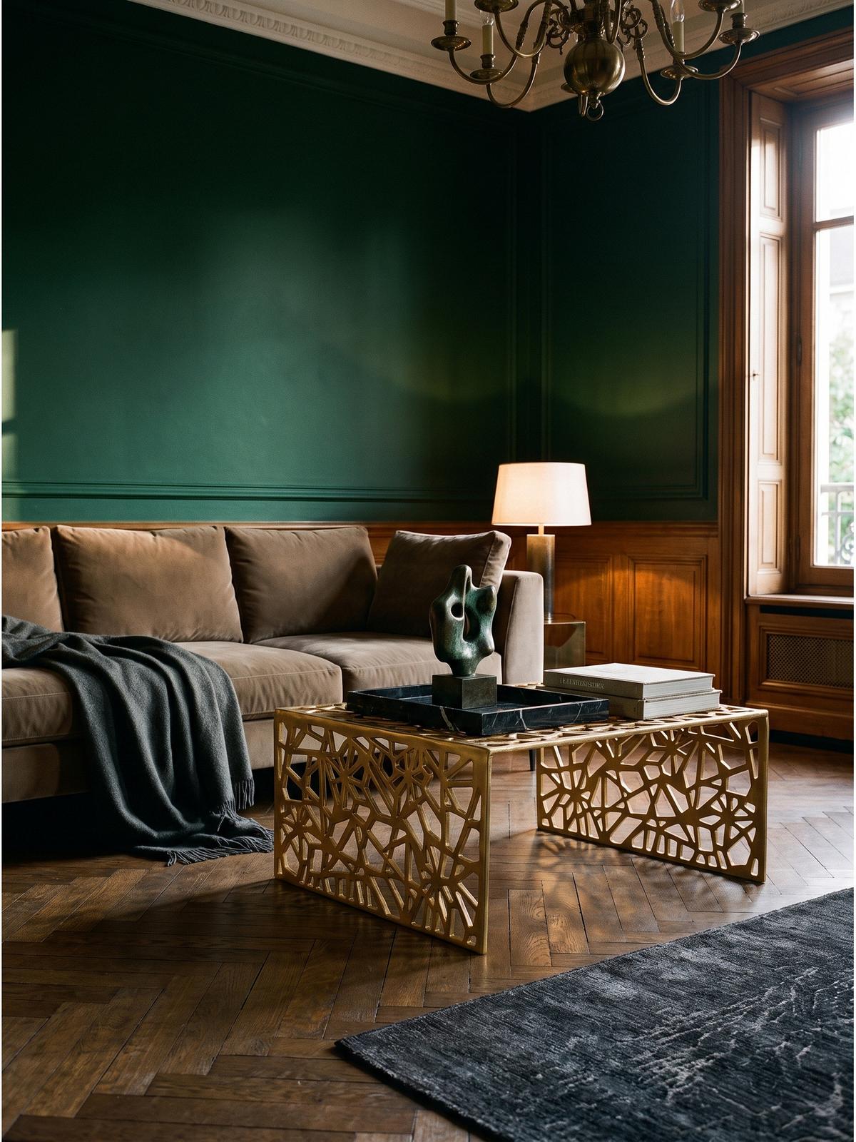 COUCHTISCH INDRE, Aluminium, handgefertigt, mit Astmuster, Gold, 60 x 60 x 31 cm - Goldfarben, Metall (60/60/31cm) - KADIMA DESIGN