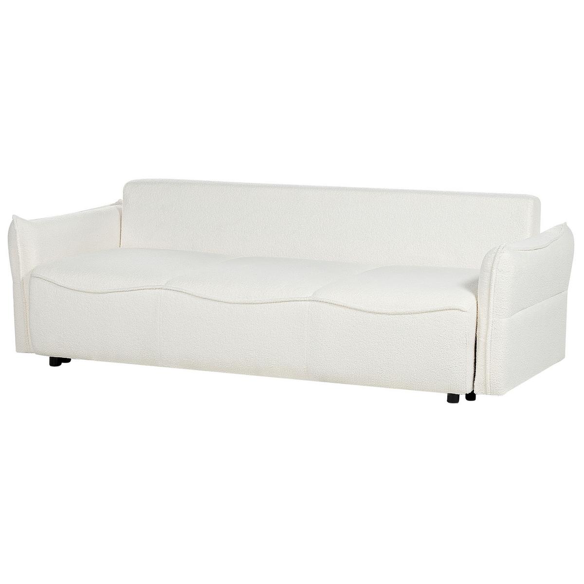 3-SITZER-SCHLAFSOFA Bouclé cremeweiß mit Stauraum Krama - Schwarz/Weiß, Textil (225/87/99cm) - Beliani