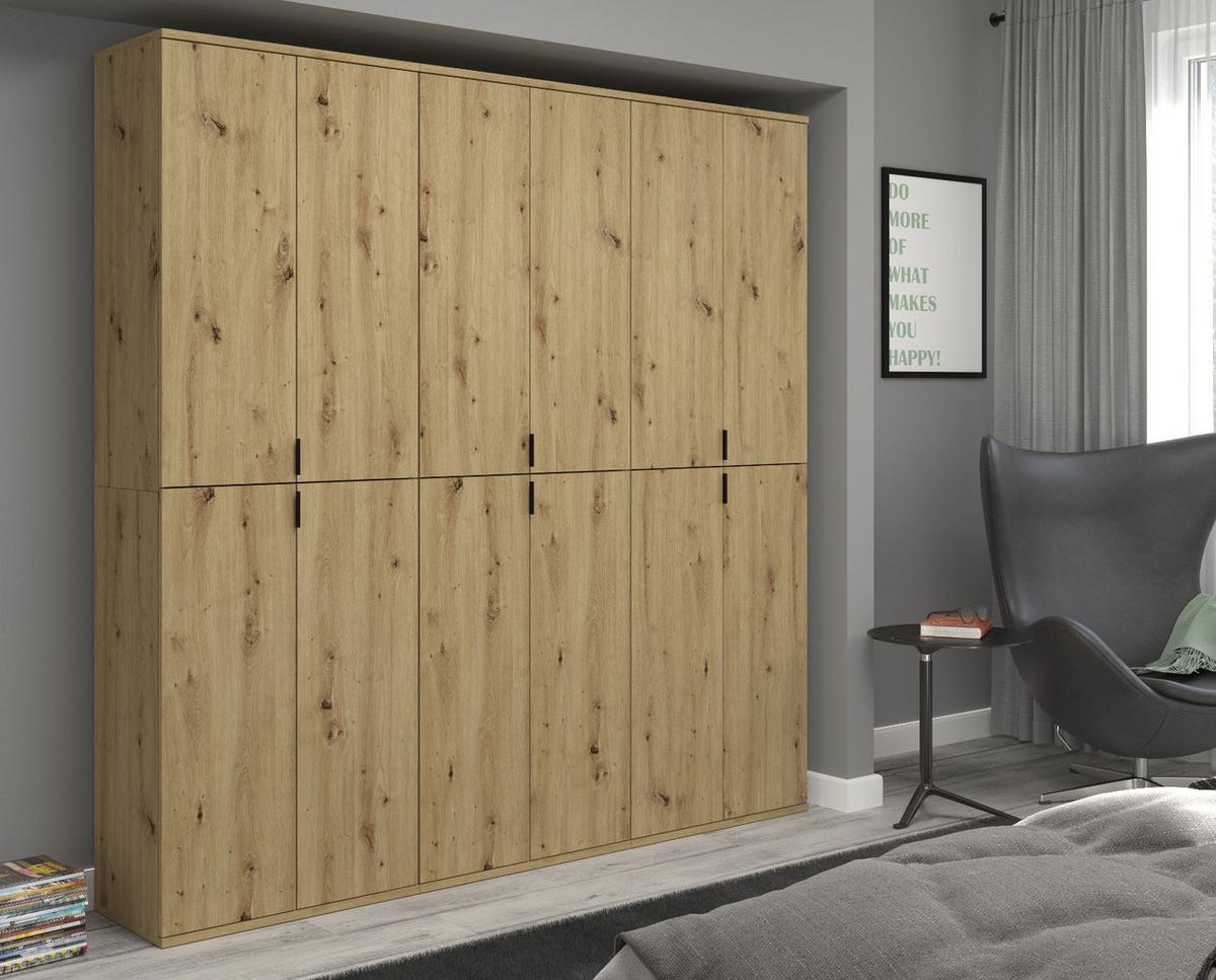 GARDEROBENSCHRANK Eiche Artisan 183 cm, Flurschrank mit 12 Türen - Schwarz/Eiche Artisan, Holzwerkstoff/Kunststoff (183/193/34cm) - Inn.Furn